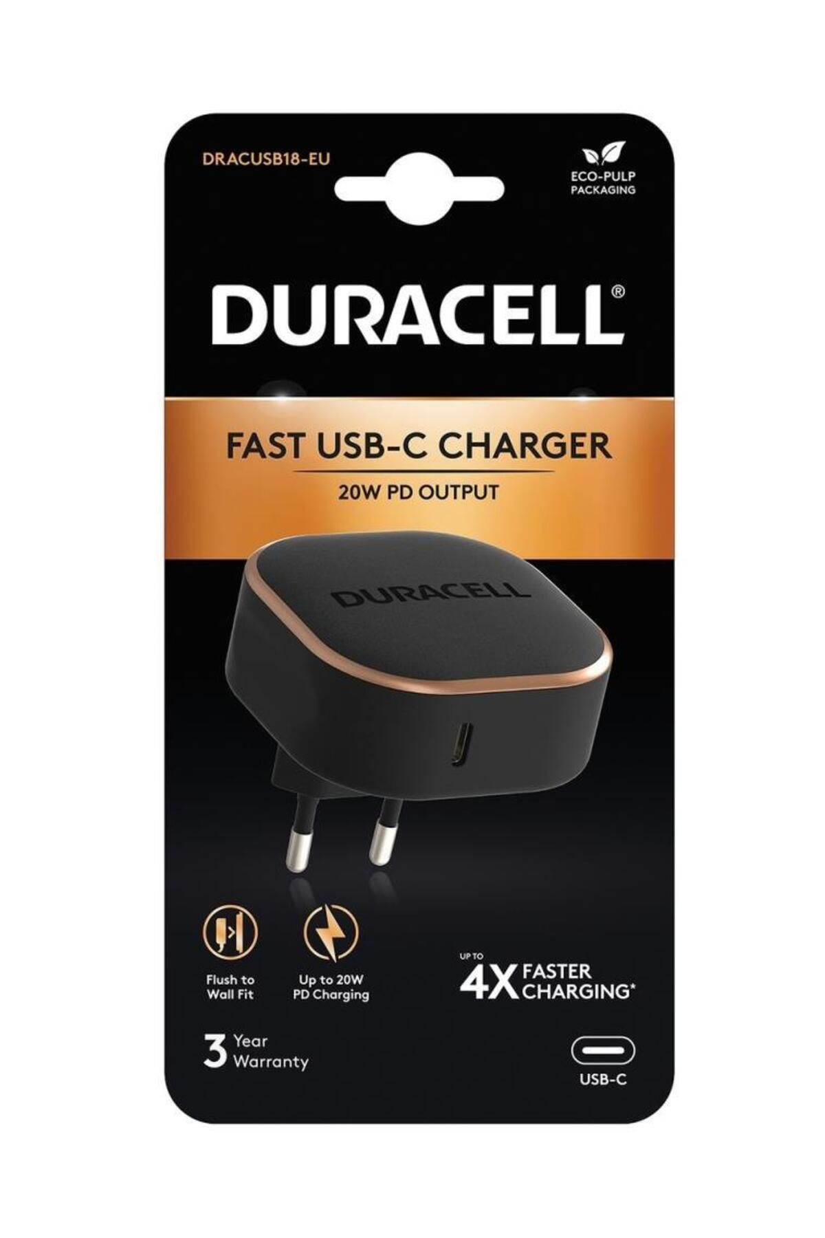 Duracell 20W PD Şarj Başlığı 1xUSB-C - SiyahUyumlu