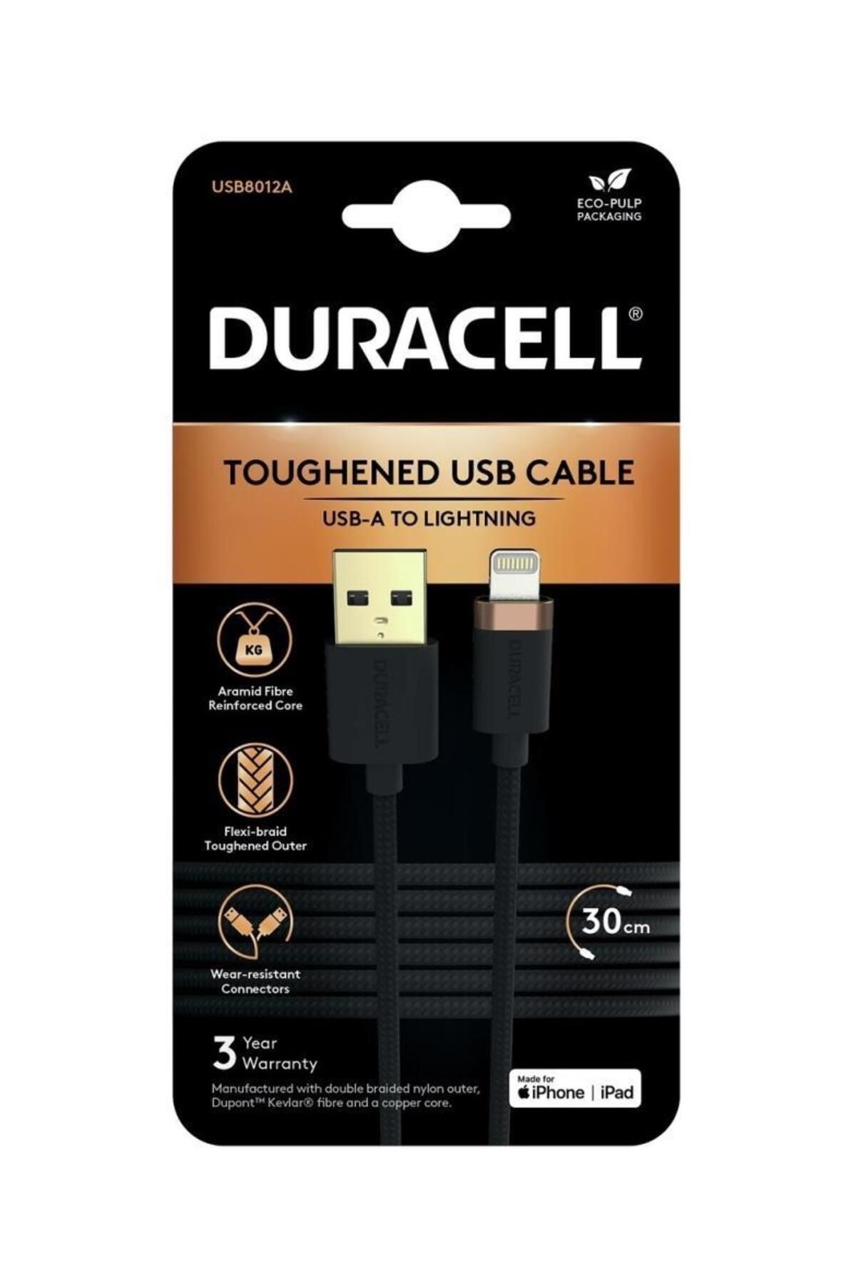 Duracell 0,3m Lightning to USB-A Örgülü Şarj Kablosu - Siyah