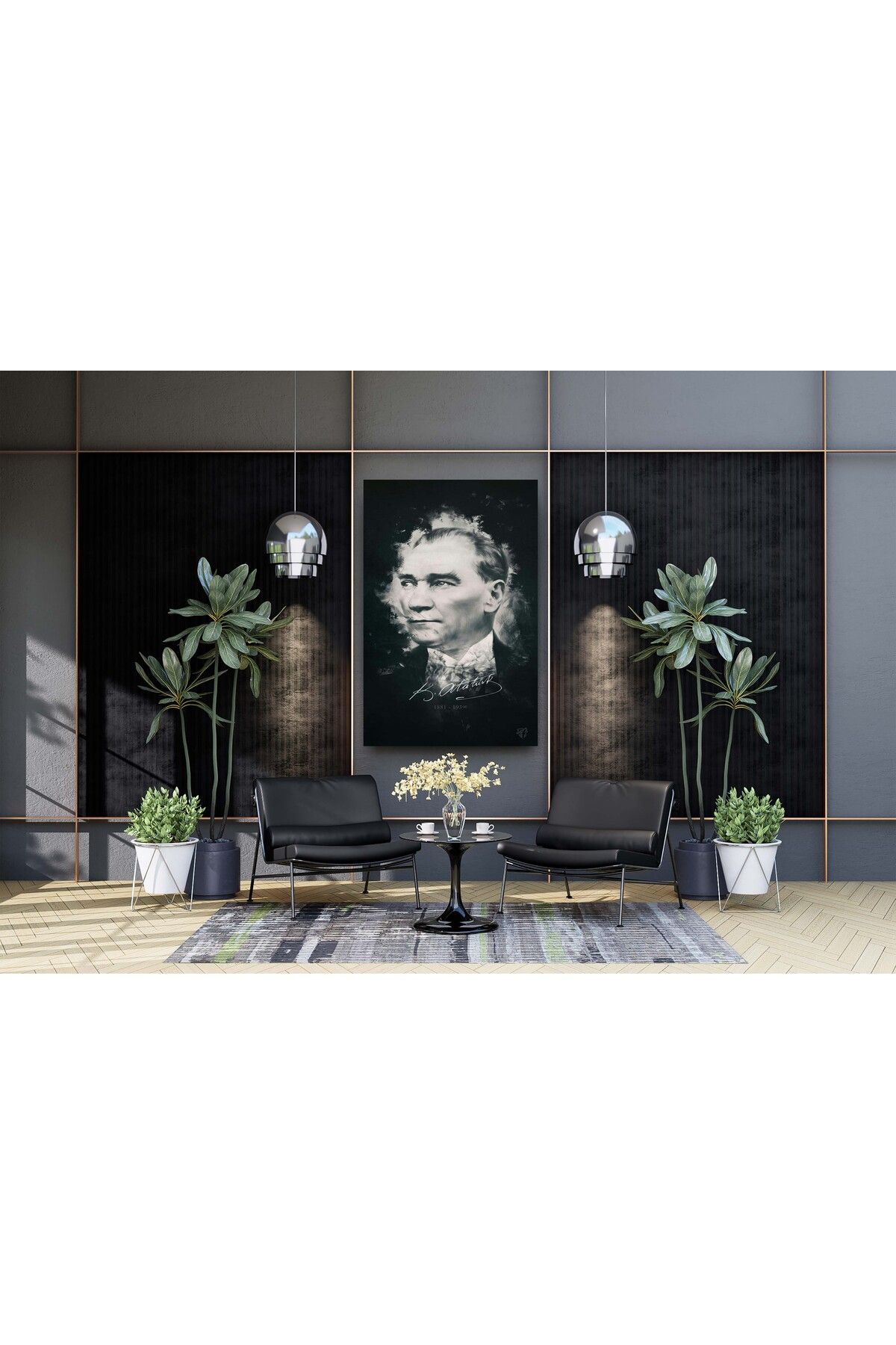 arzuönler Siyah Beyaz Atatürk Dekoratif Kanvas Tablo