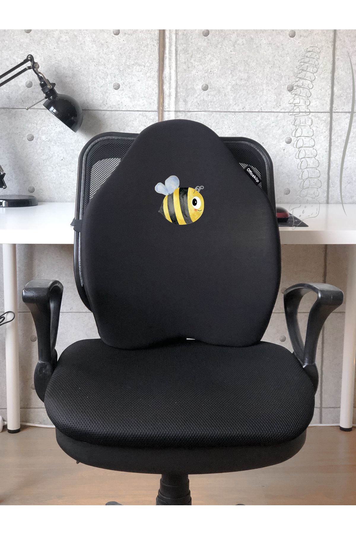 Officeküp X-Large Visco Gamer Oyuncu Bel Yastığı ve Visco Kare Oturma Minderi 2'li Set Siyah Arı