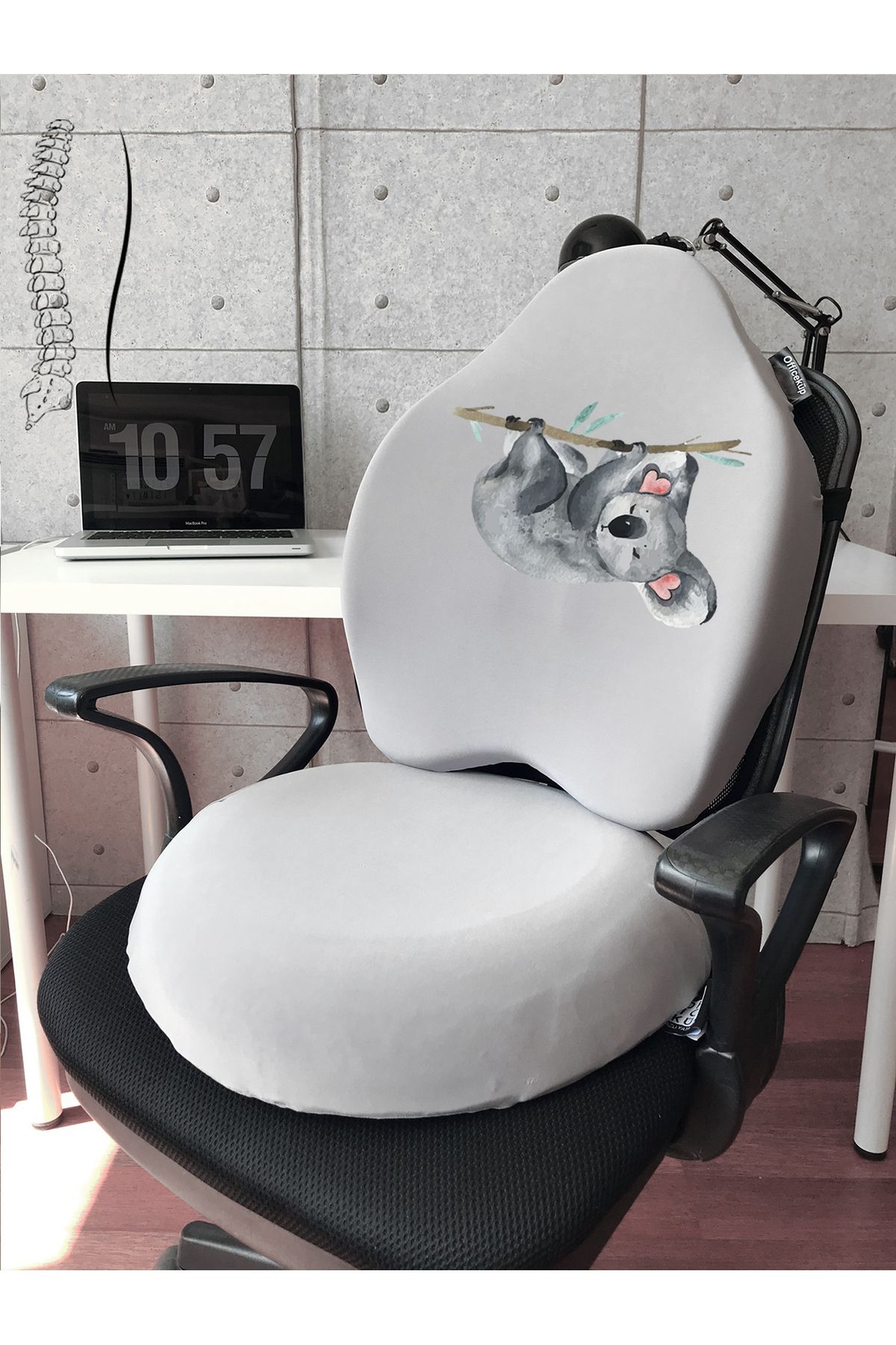 Officeküp X-Large Visco Gamer Oyuncu Bel Yastığı ve Visco Yuvarlak Oturma Minderi 2'li Set Gri Koala