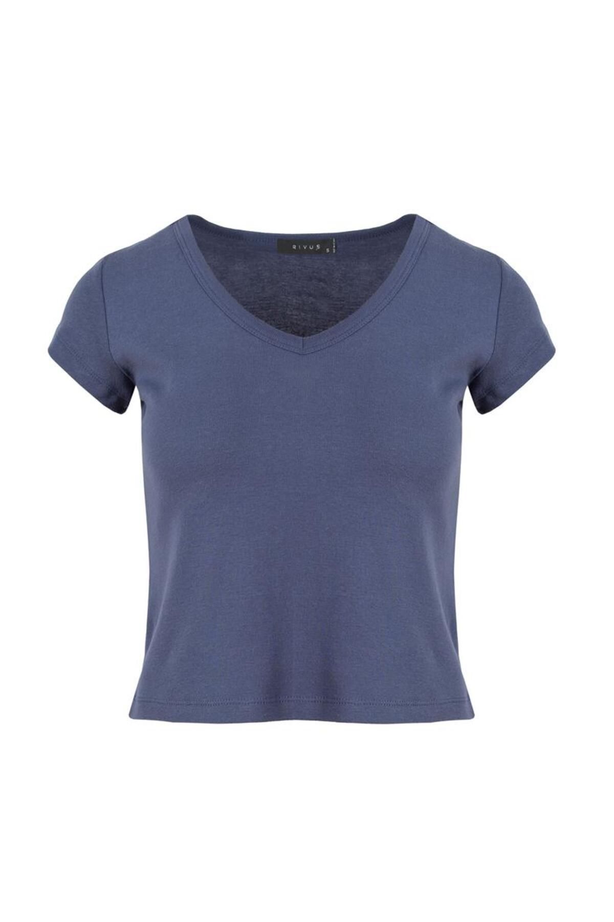 Rivus V Yaka Crop T-Shirt - Mavi