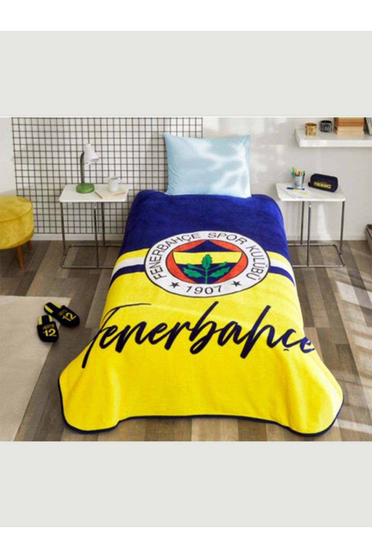Taç Lisanslı Battaniye Fenerbahçe Sarı Lacivert Tek Kişilik