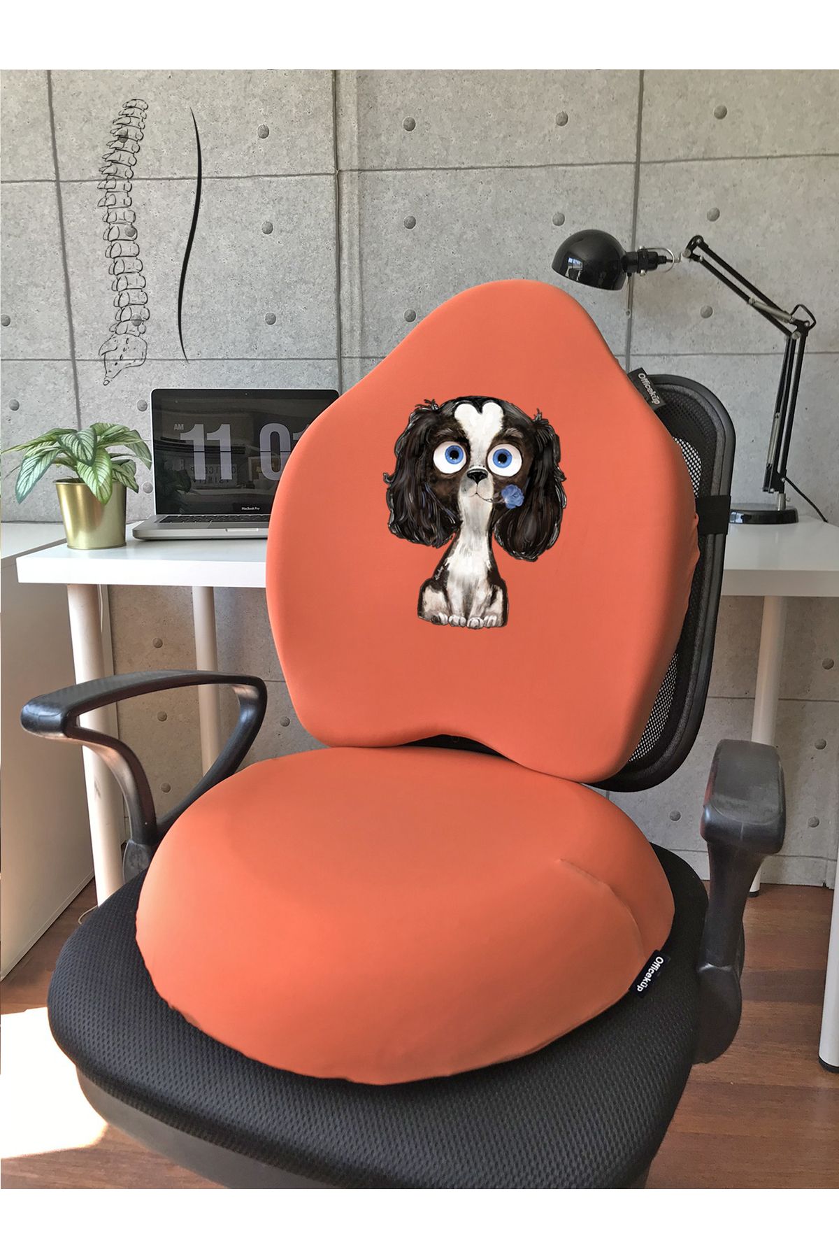 Officeküp Visco Gamer Oyuncu Bel Yastığı ve Yuvarlak Oturma Minderi 2'li Set Turuncu Blue dog