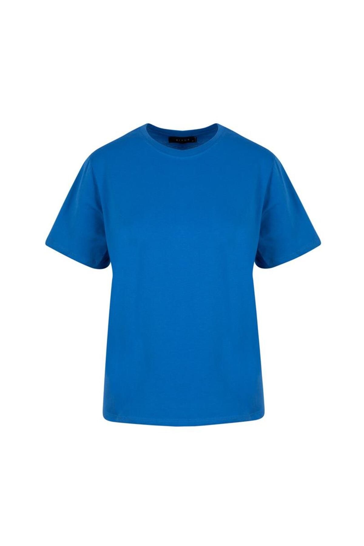 Rivus Bisiklet Yaka Oversize T-Shirt - Mavi