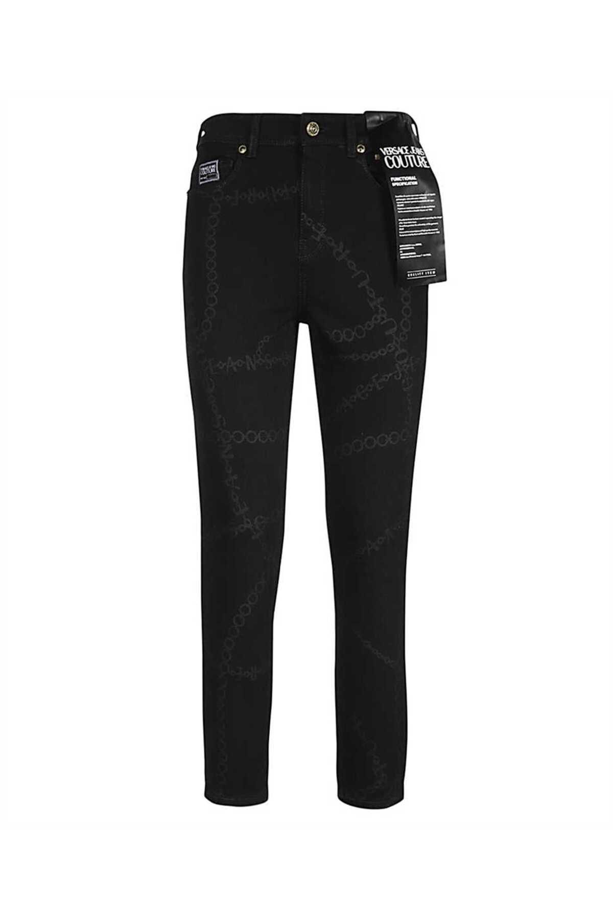 Versace Kadın Slim Fit Normal Bel Pamuklu Siyah Jeans 75HAB5X0DS010L54-909