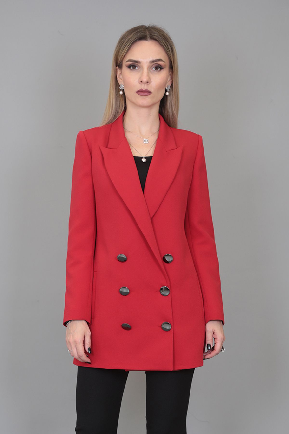 ÖNDER ÖZSOY Uzun Klasik Blazer Ceket-kırmızı