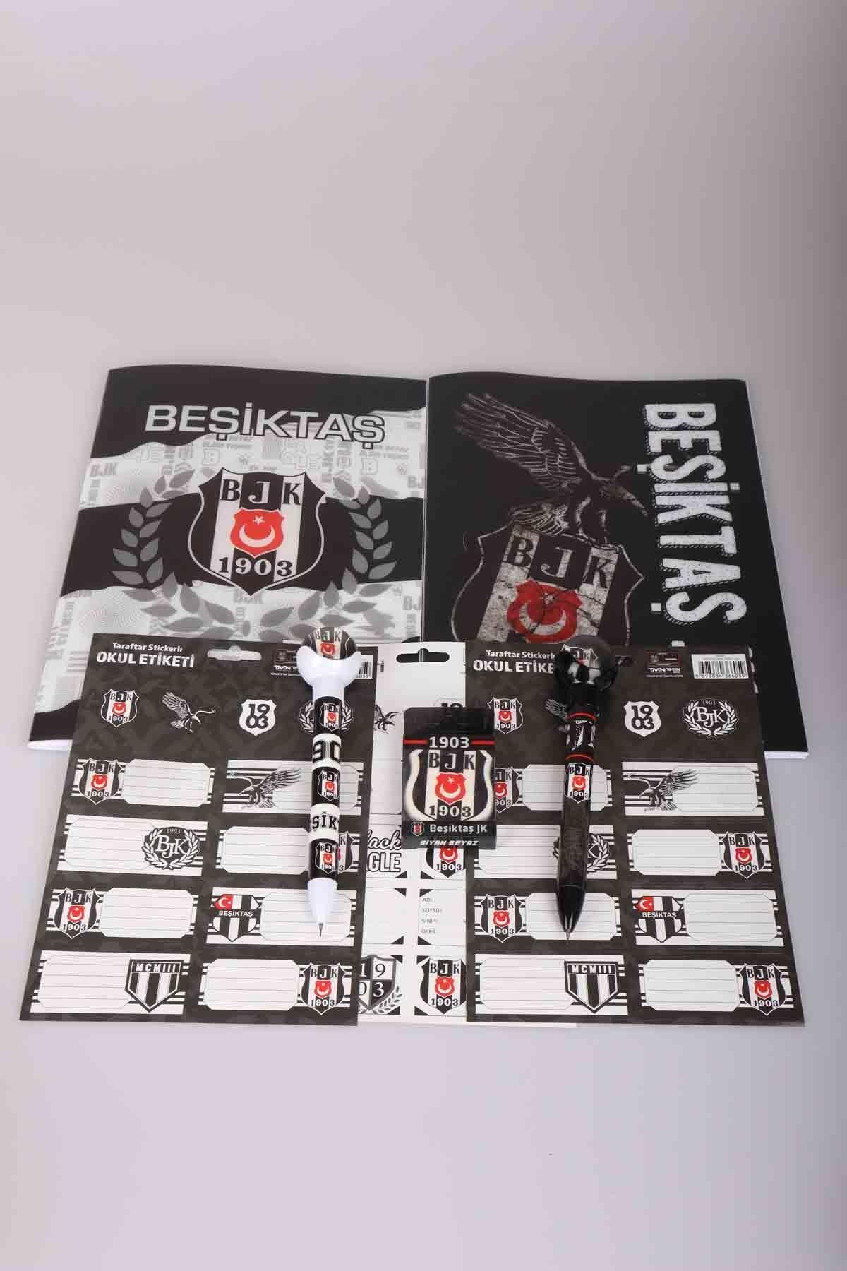 Beşiktaş Lisanslı Okul Seti Top Başlıklı Uçlu Kalem,2 Adet Defter, 24'lü Okul Etiketi Ve Logo Silgi
