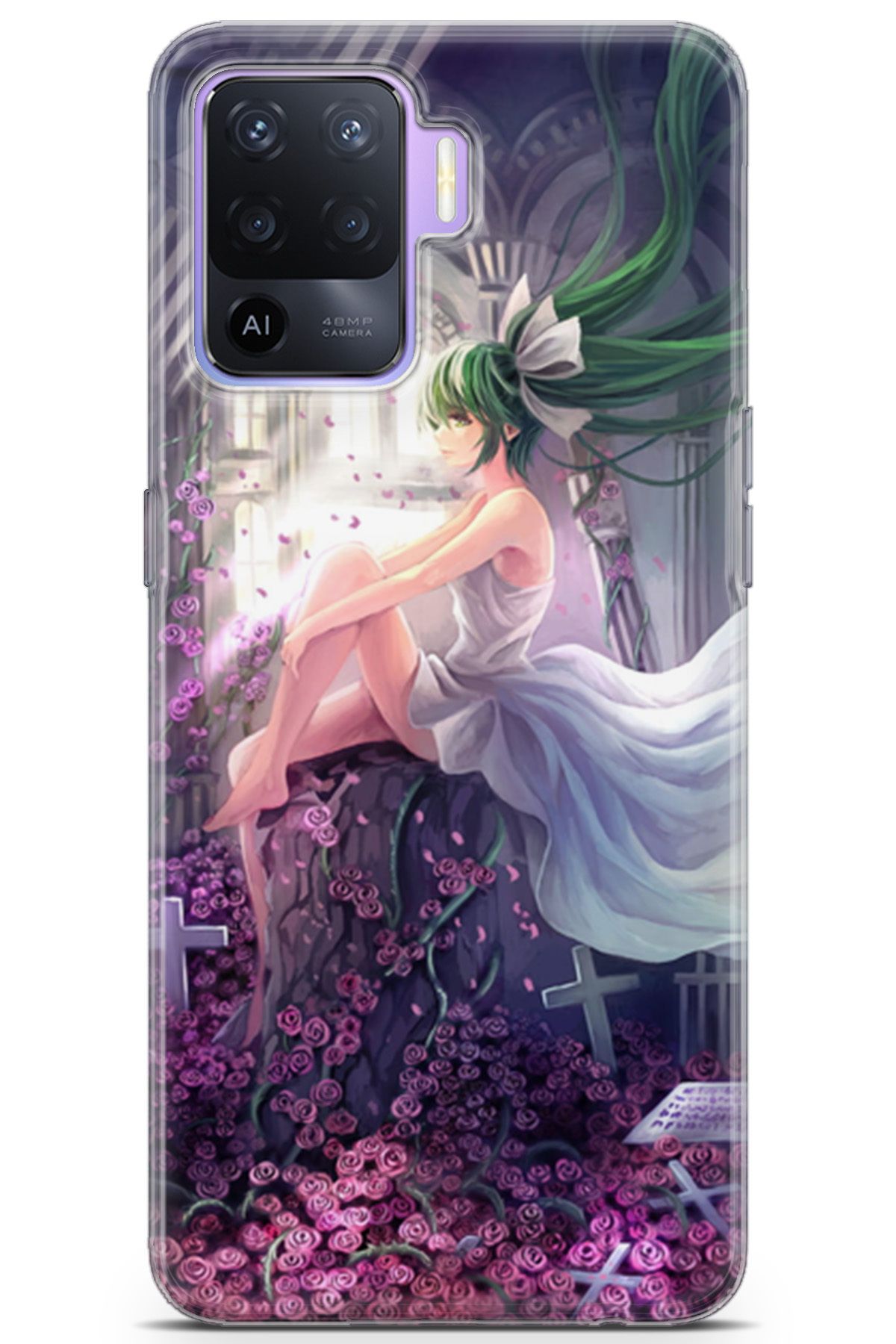 Lopard Oppo Reno 5 Lite Uyumlu Lazer Kesim Silikon Anime 27 Yeşil Saçlı