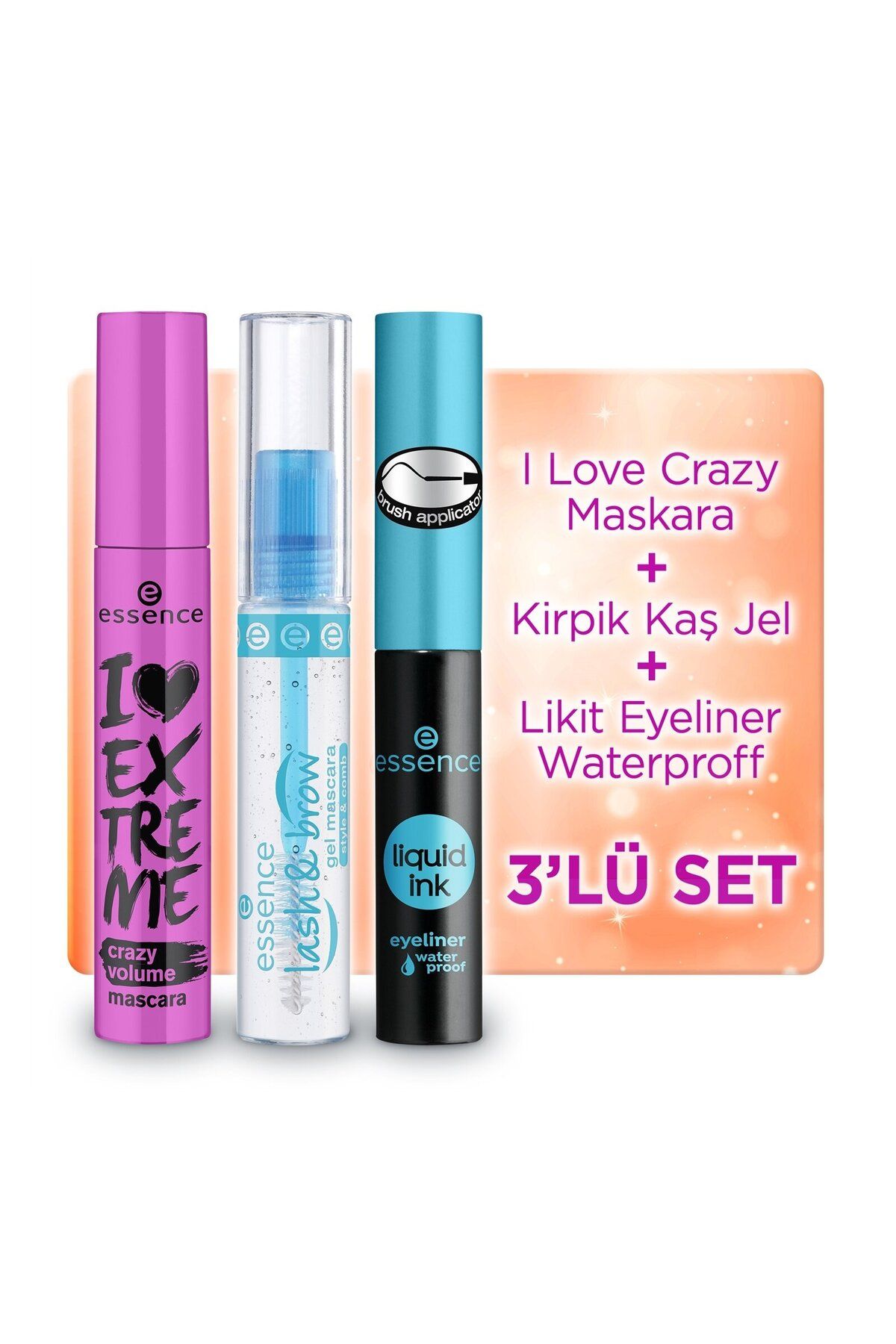 Essence I Love Extreme Crazy Hacim Maskara & Kaş Kirpik Jel & Likit Eyeliner Waterproff