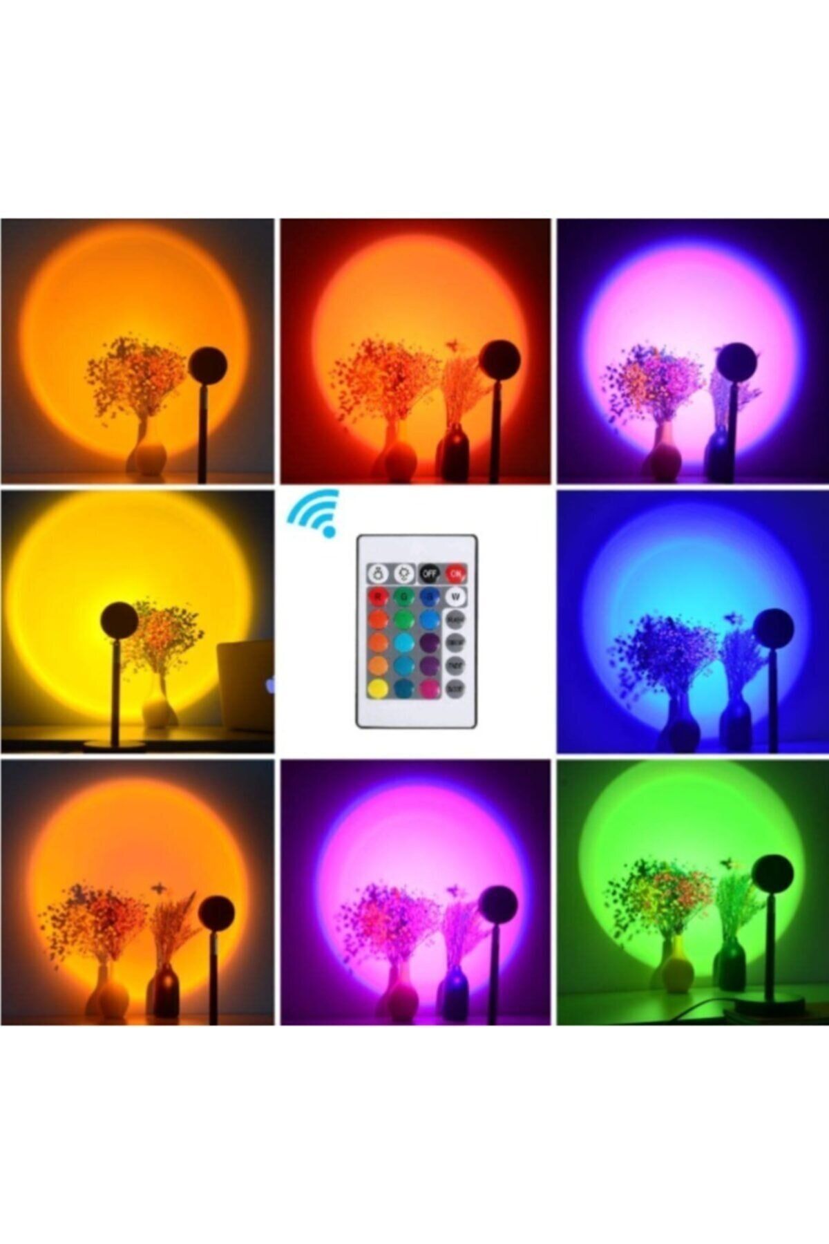 Genel Markalar Gece Lambası Projektör Kumandalı Gün Batımı 16 Farklı Görüntü Sunset Lamp Yeni Çocuk Odası Lambası