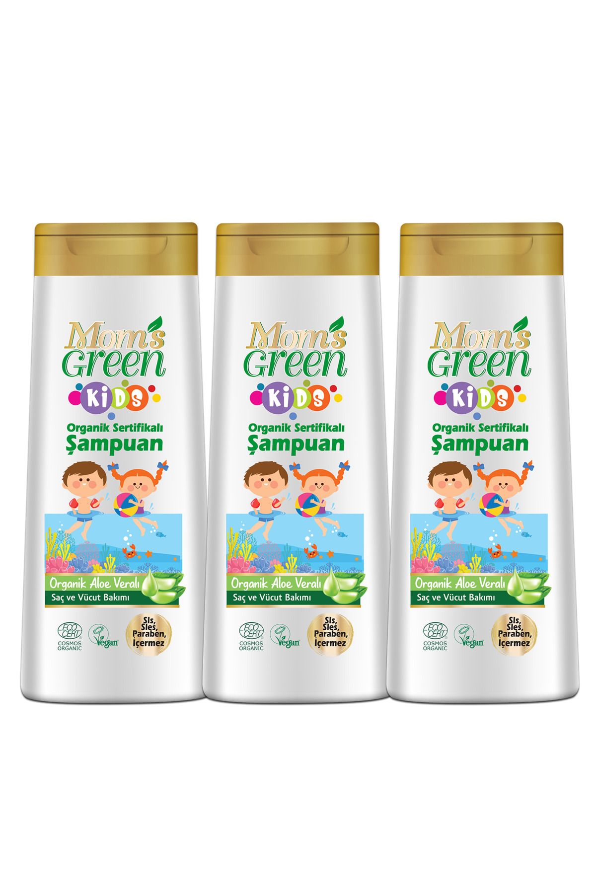 Mom's Green 3'lü Set Mom's Green KIDS Organik Aloeveralı ÇOCUK Şampuanı 400ml*3
