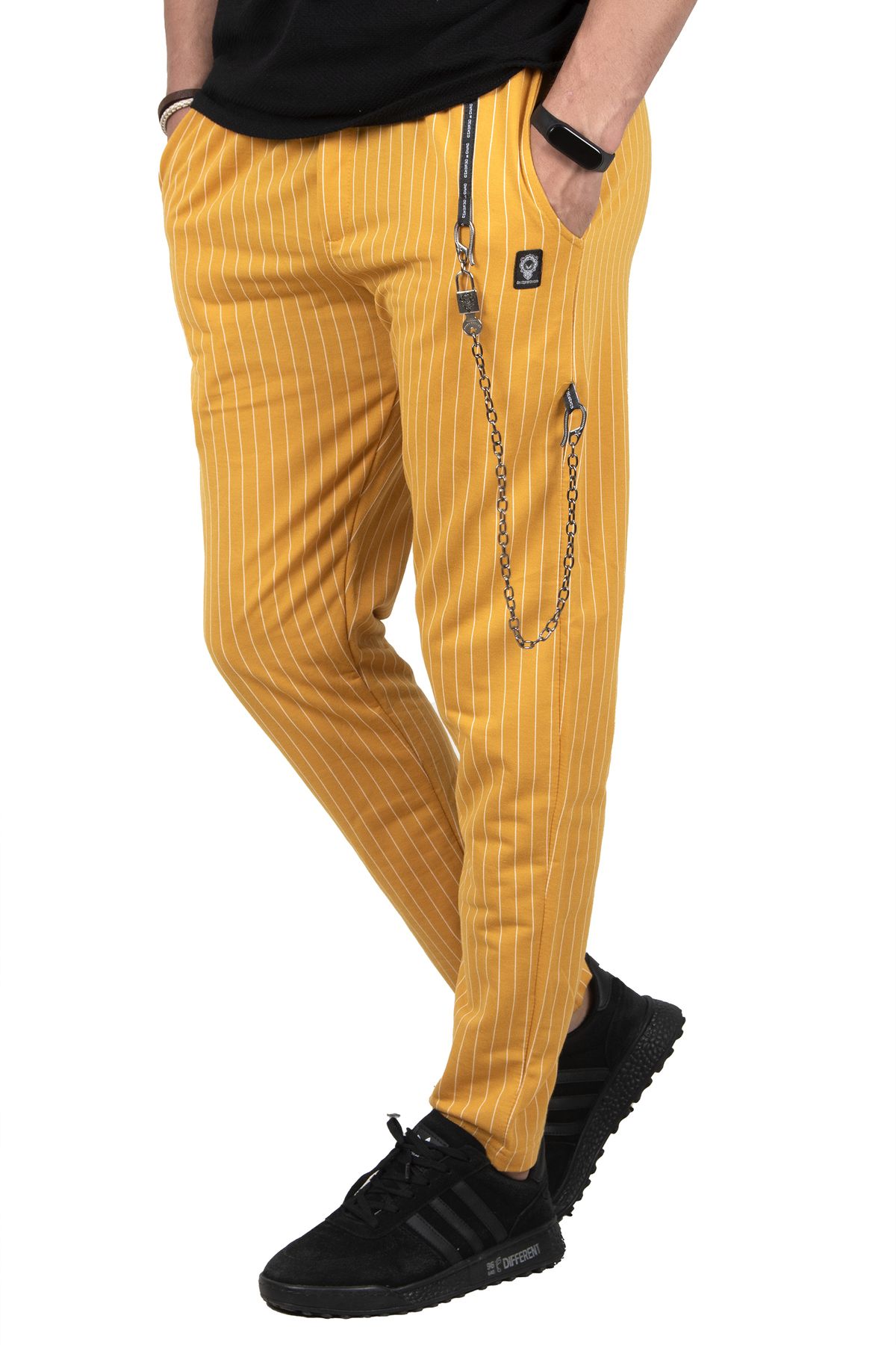 DeepSea Erkek Hardal Sarısı Cep Fermuarlı Zincir Detaylı Spor Pantolon 23050214