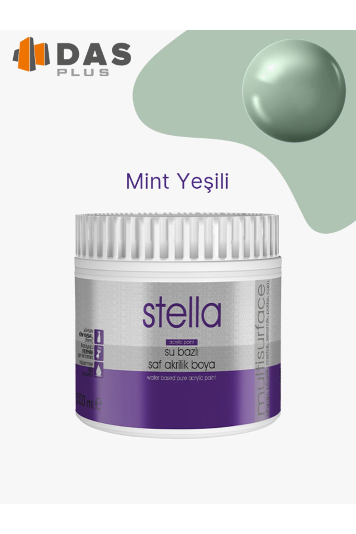 Stella SU BAZLI SAF AKRİLİK BOYA MİNT YEŞİLİ 500 ML.