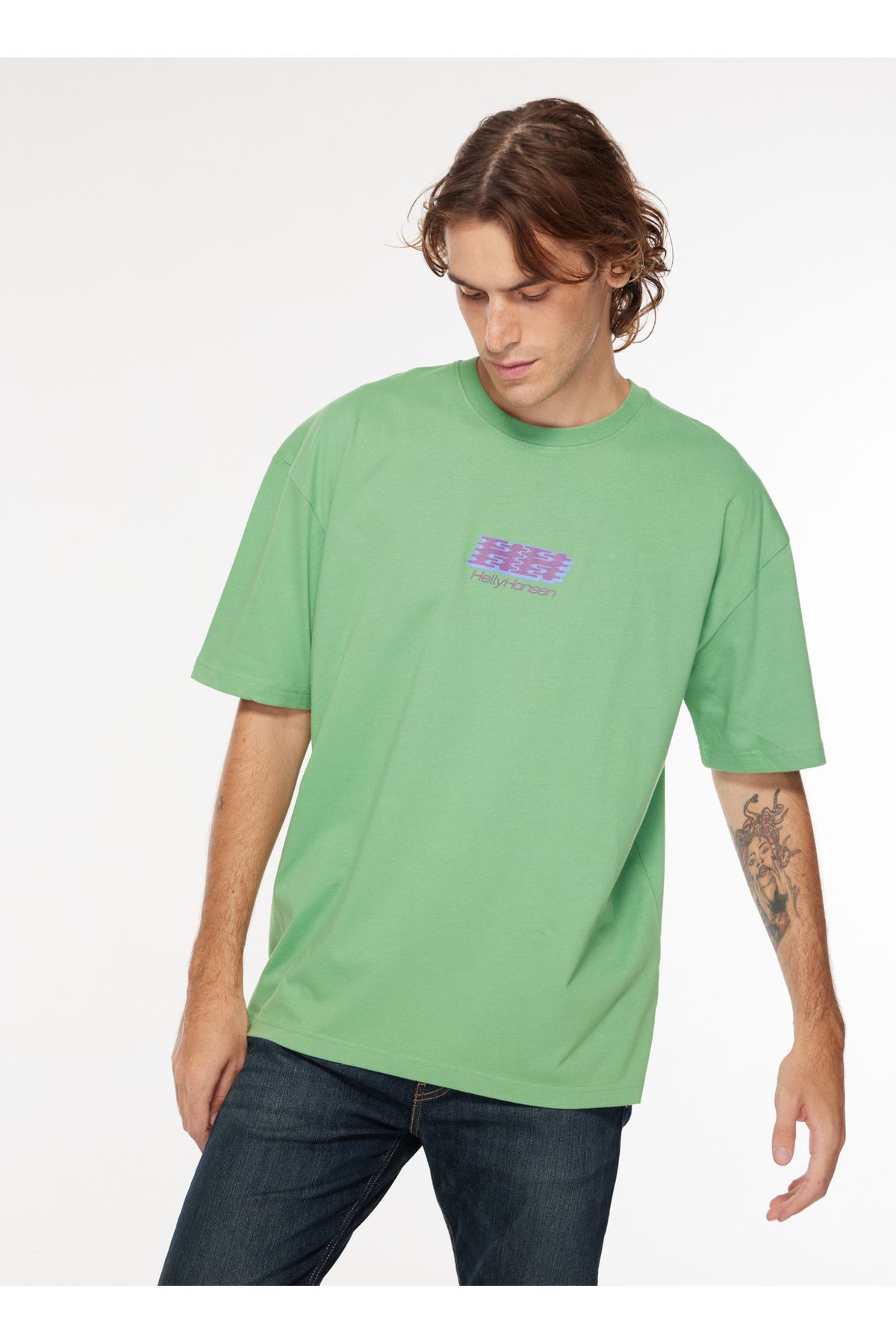 Helly Hansen Bisiklet Yaka Yeşil Erkek T-Shirt HHA.53964_PLAY OVERSIZED T