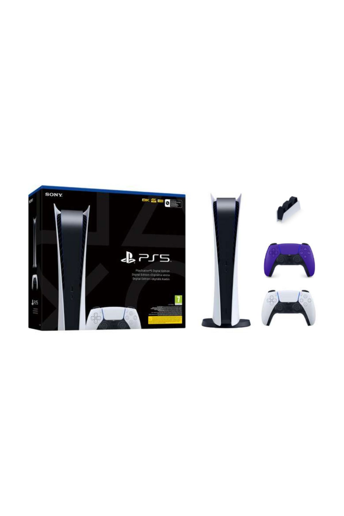 Sony Playstation 5 825 GB Dijital Sürüm - Türkçe Menü+Ps5 Şarj Istasyonu+2.dualsense Renkli Mor Kol