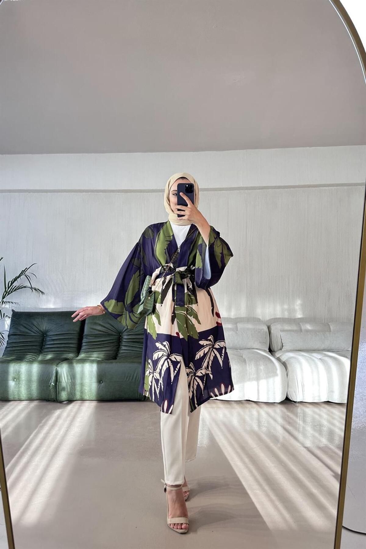 sawosh Yaprak Desenli Dream Kimono YEŞİL