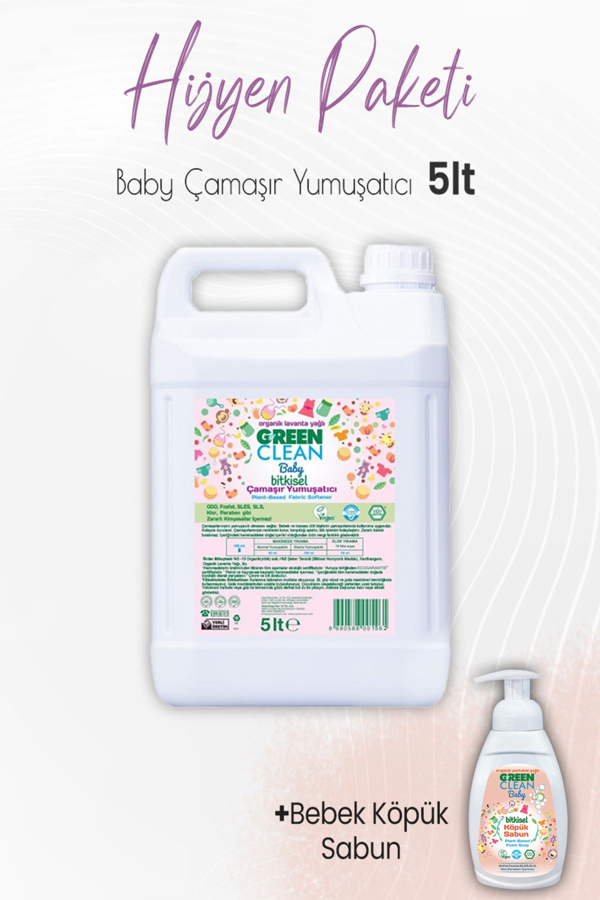 Green Clean Baby Bitkisel Köpük Sabun Portakal 450 ml ve Çamaşır Yumuşatıcı Lavanta 5 lt
