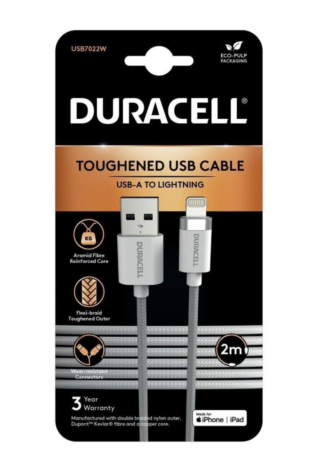 Duracell 2m Lightning to USB-A Örgülü Şarj Kablosu - Beyaz