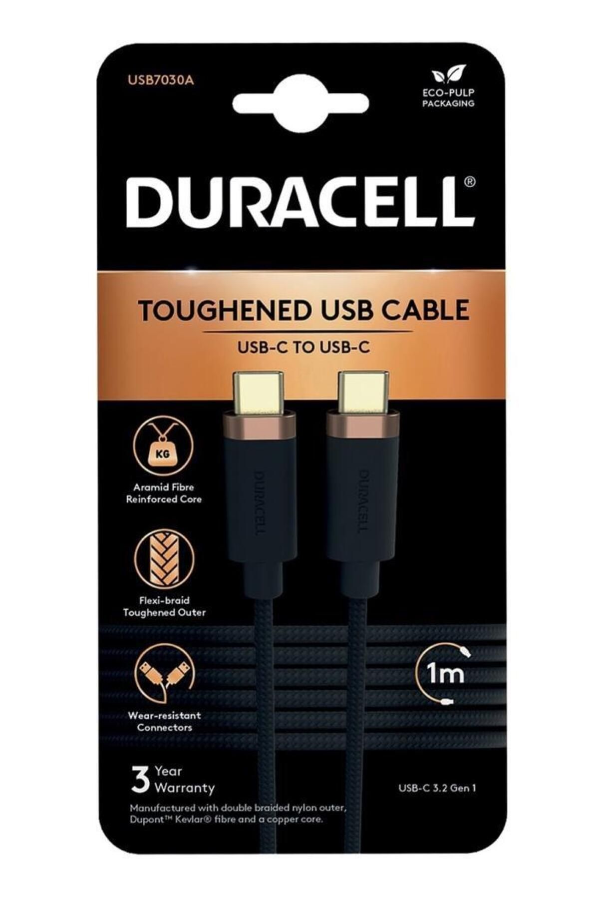 Duracell 1m Lightning to USB-C Örgülü Şarj Kablosu - Siyah
