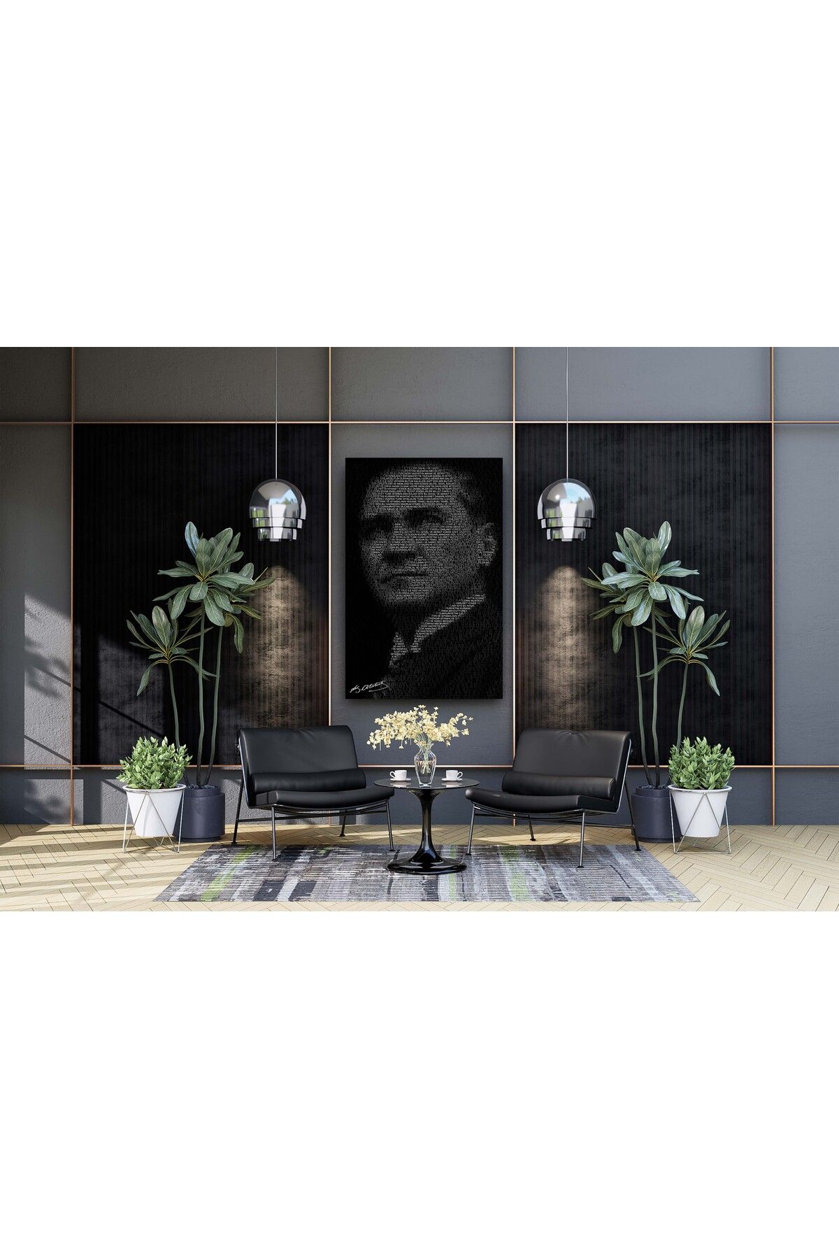 arzuönler Siyah Beyaz Yazılı Atatürk Dekoratif Kanvas Tablo