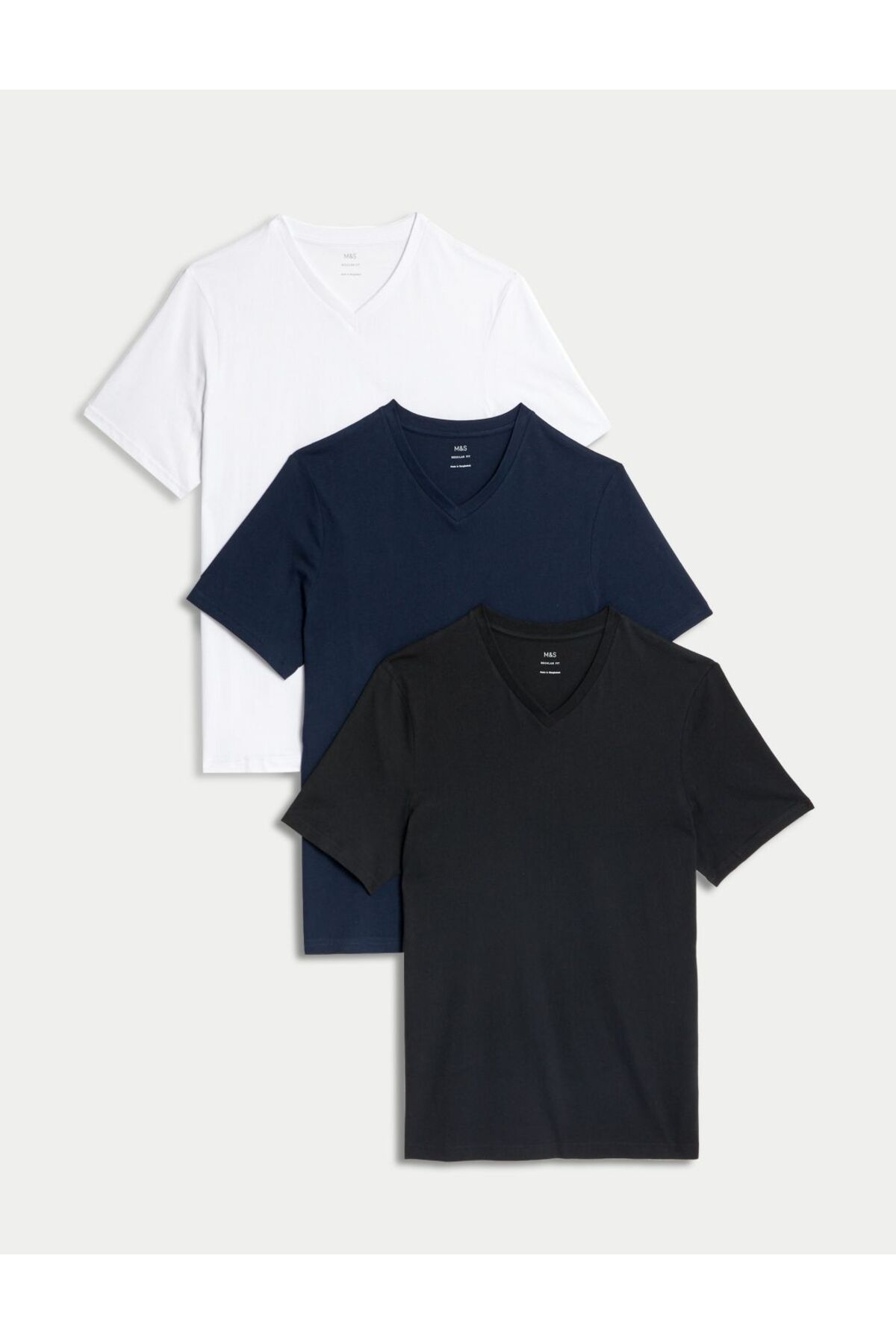 Marks & Spencer Saf Pamuklu 3'lü V Yaka T-Shirt Seti