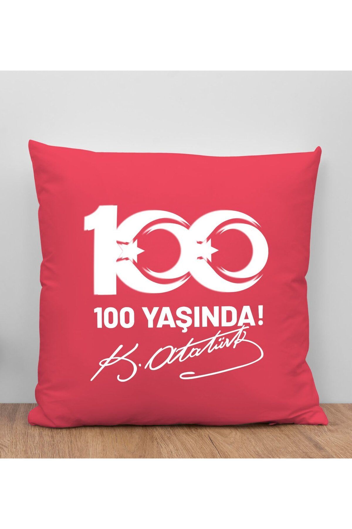 Bk Gift 100. Yıl Hatırası Premium Kumaş Kırmızı Kırlent Yastık-4, 29 Ekim Hediyesi, Cumhuriyet Bayra