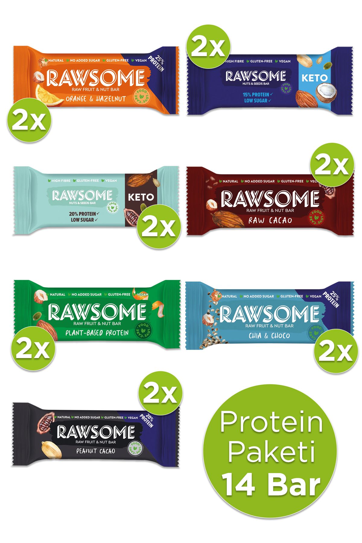 Rawsome Yüksek Proteinli Bar Paketi Glutensiz Ve Vegan 14 Bar