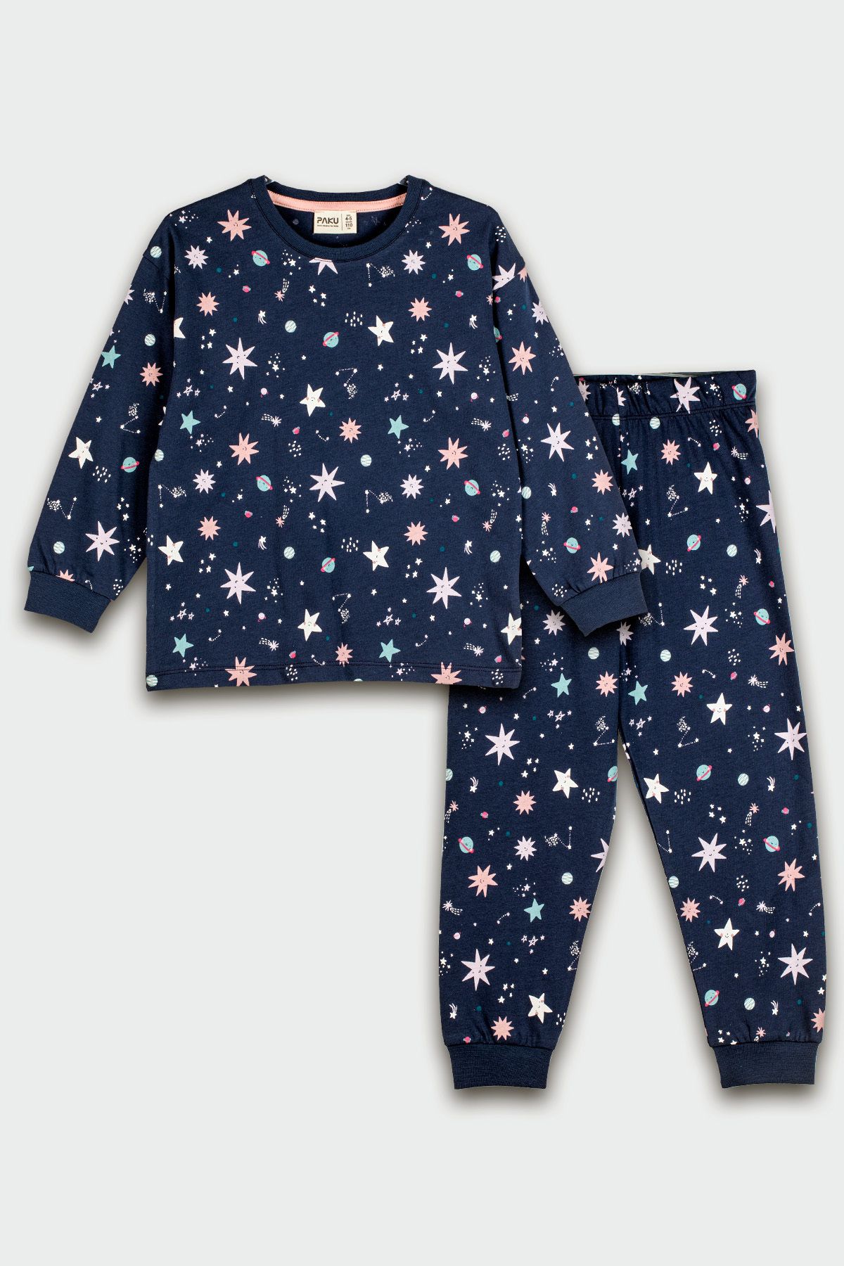 ZUZUNGA Gezegen Desenli %100 Pamuk Lacivert Çocuk Pijama Takımı