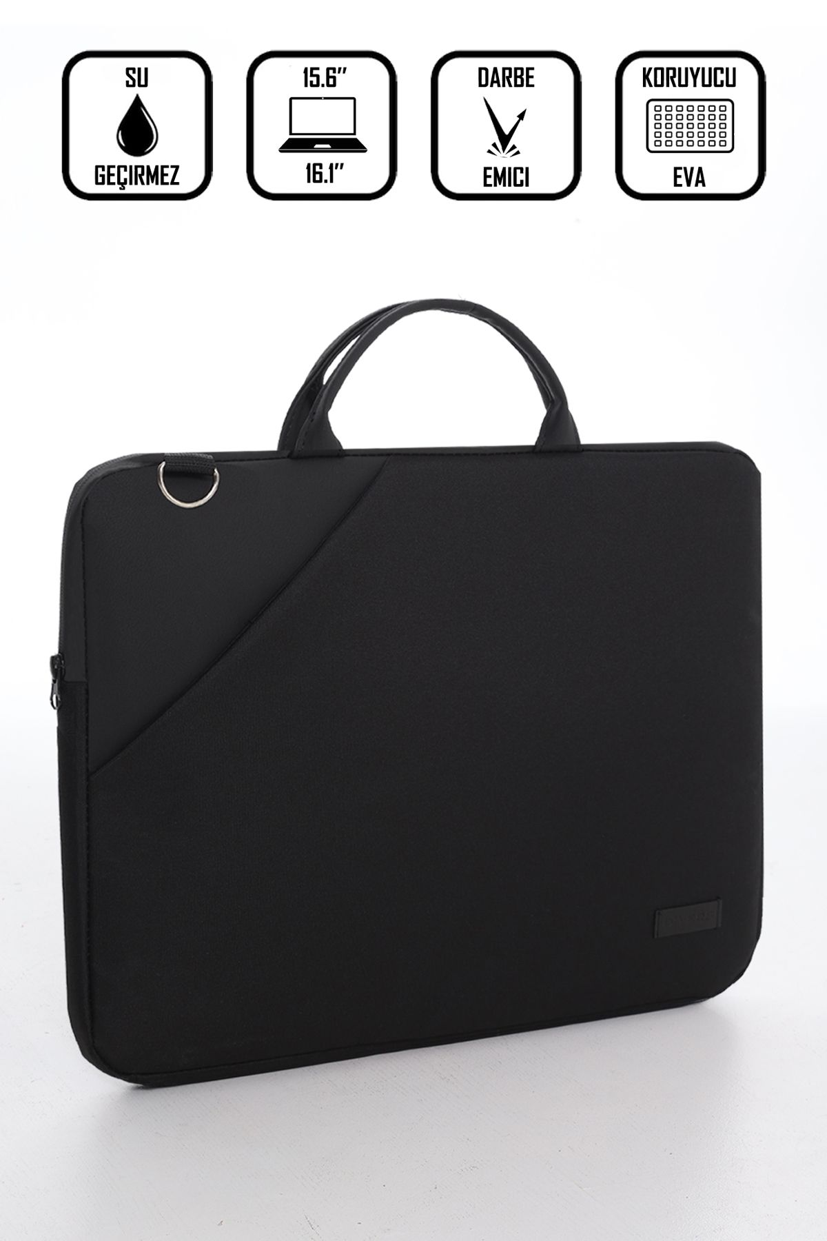 D'VERS Siyah Su Geçirmez Fermuar Detaylı 15,6 inch Darbeye Karşı Korumalı Kılıf Notebook Laptop Çantası