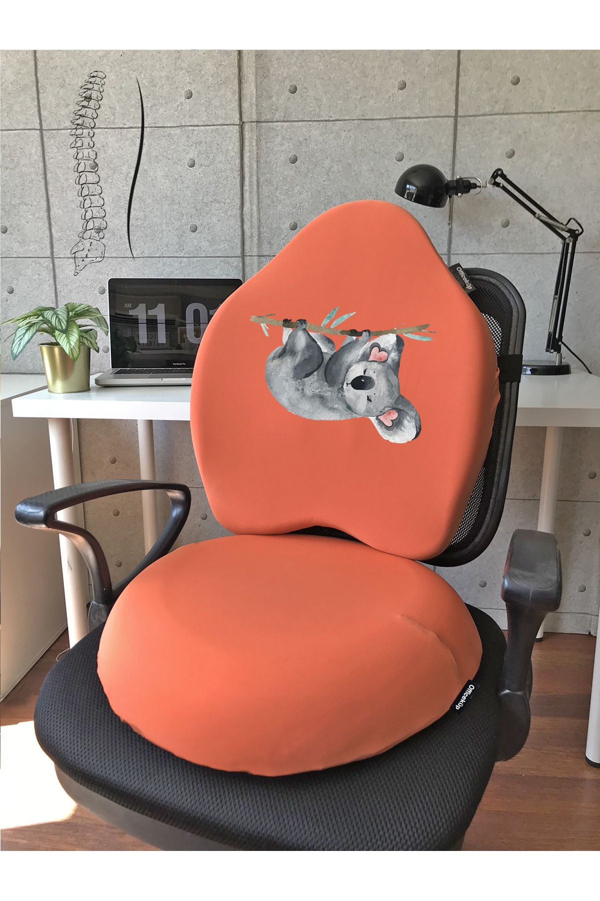 Officeküp Visco Gamer Oyuncu Bel Yastığı ve Yuvarlak Oturma Minderi 2'li Set Turuncu Koala