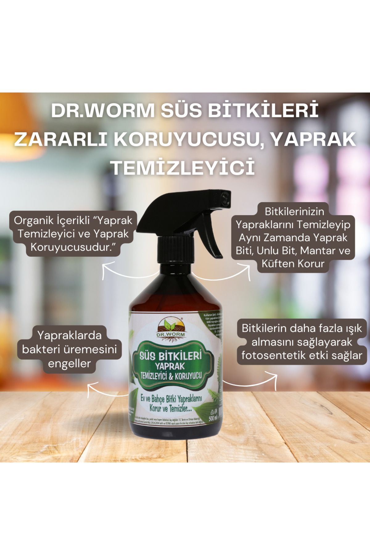 Dr.Worm Süs Bitkileri Zararlı Koruyucusu, Yaprak Temizleyici (Bit,Mantar vb) 500 ml