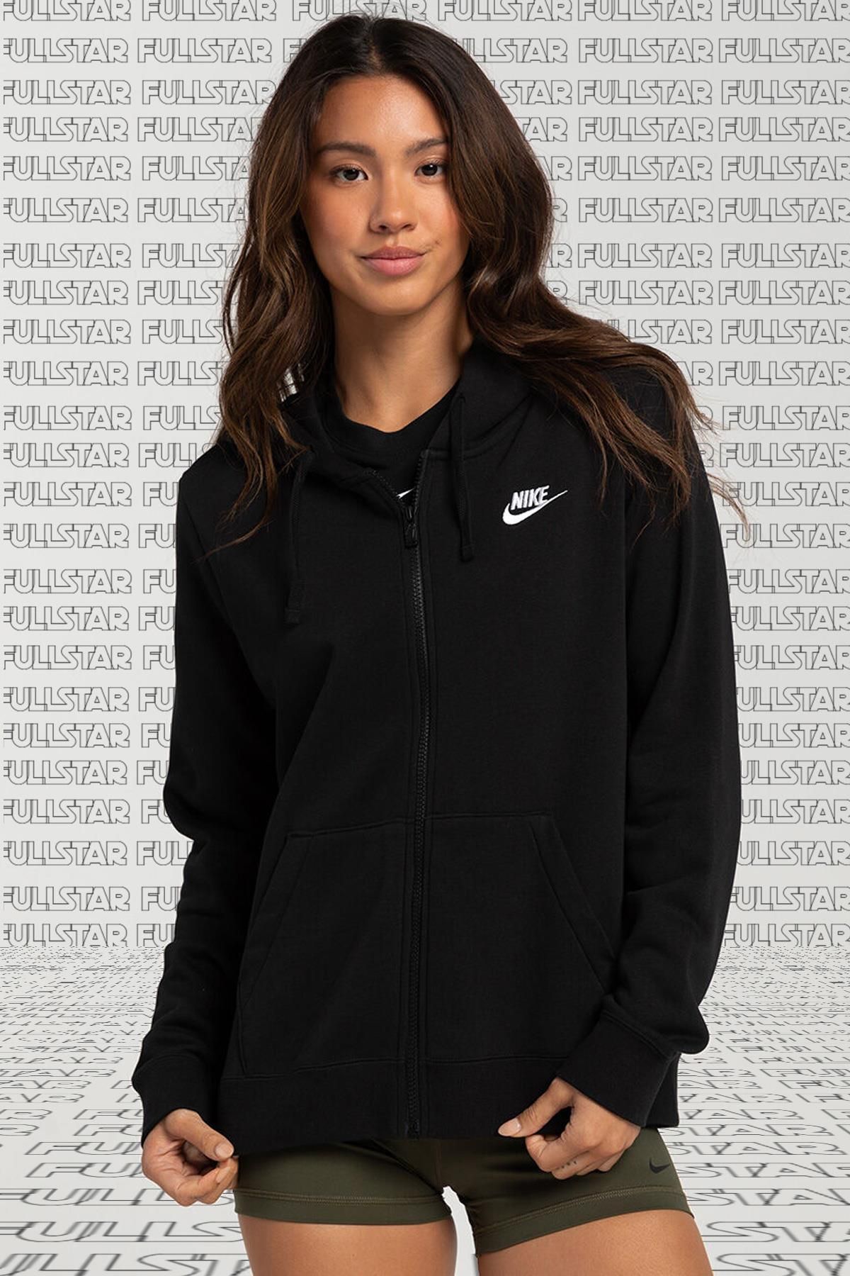 Nike Sportswear Full Zip Black Hoodie Fermuarlı Kapüşonlu Sweatshirt Siyah