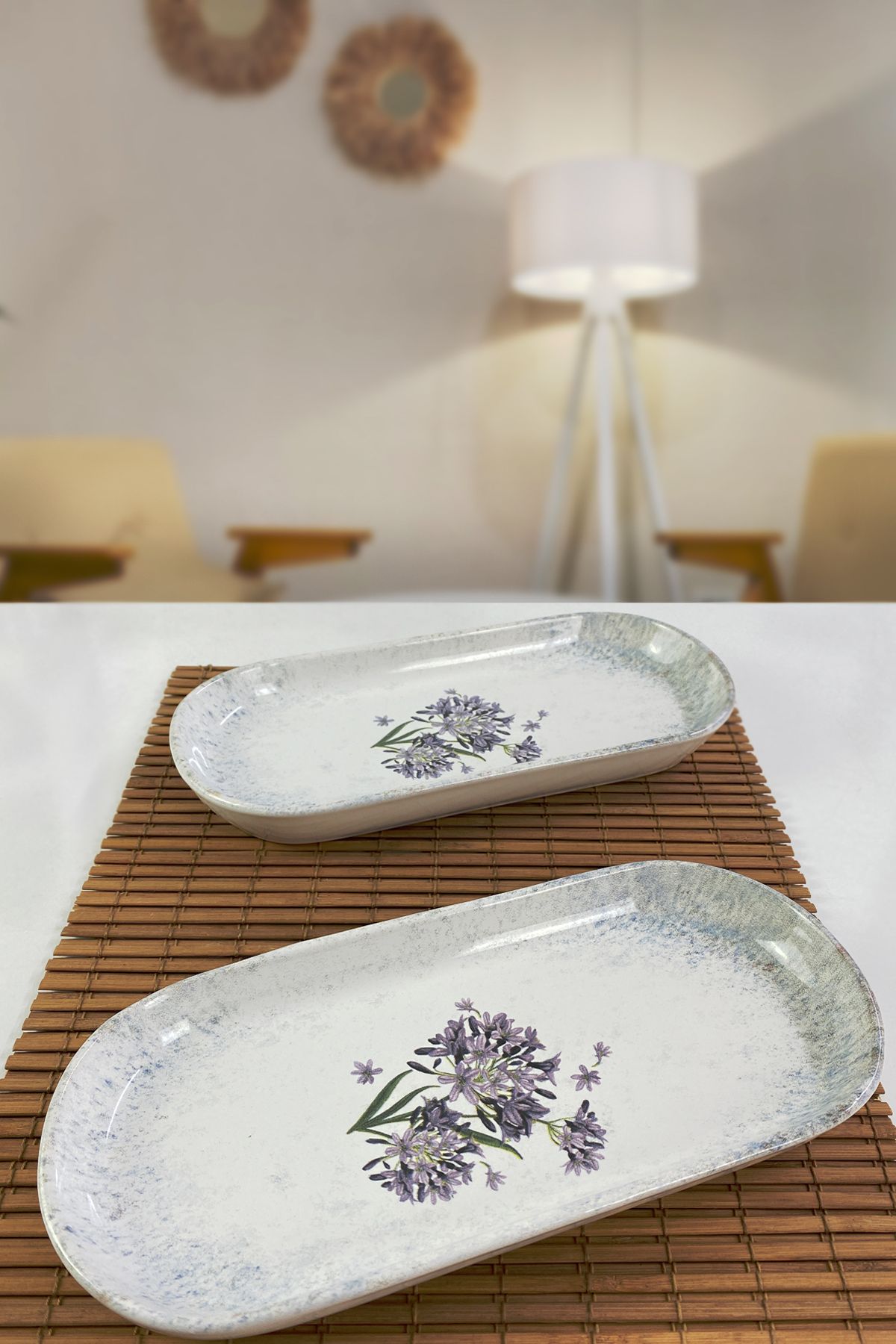 Keramika Blue Lily Noyan Kayık Salata Tabağı 26cm 2 Adet
