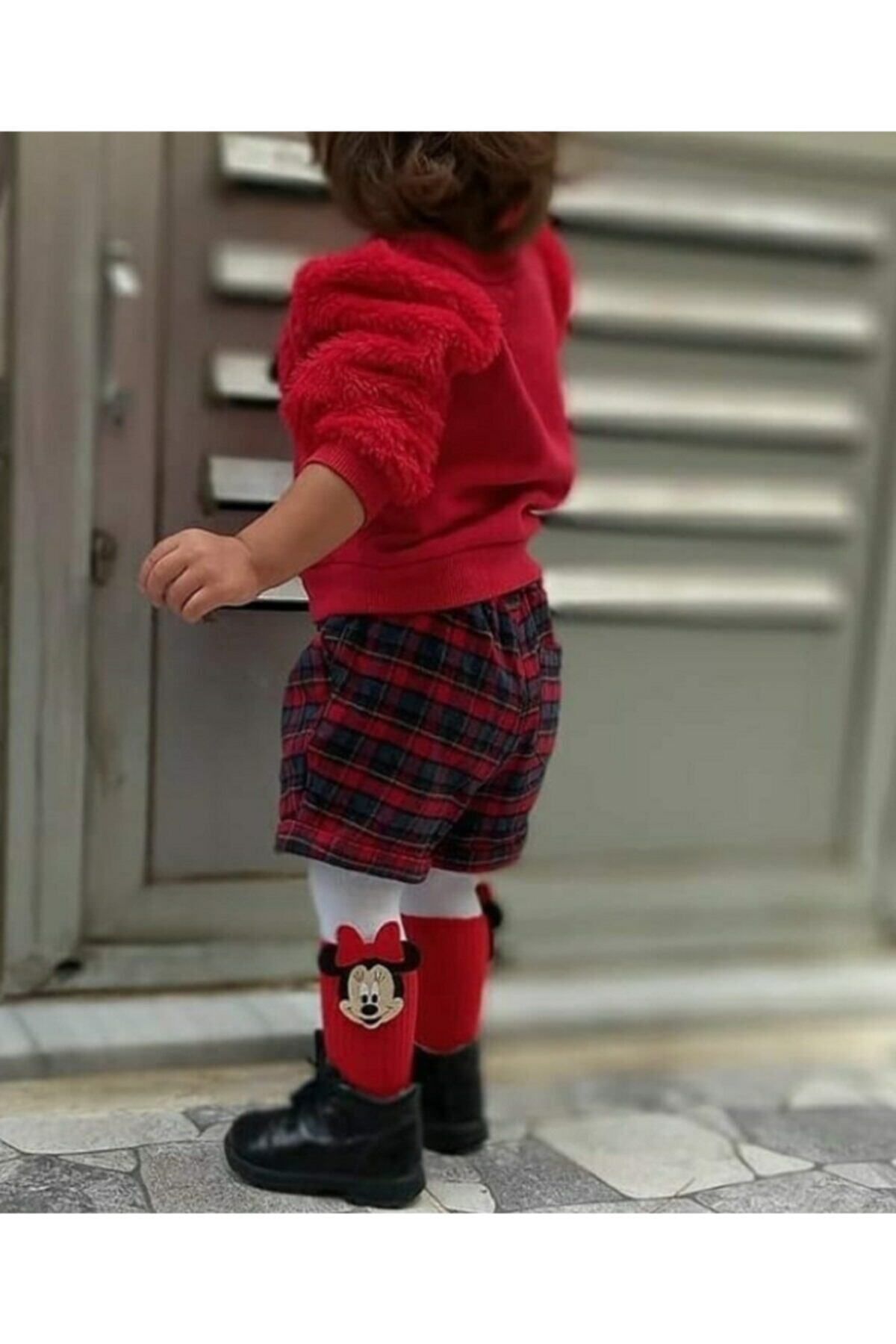 ESES BEBE Kız Çocuk Kırmızı Mickey Figürlü Dizaltı Çorabı / Çorabı