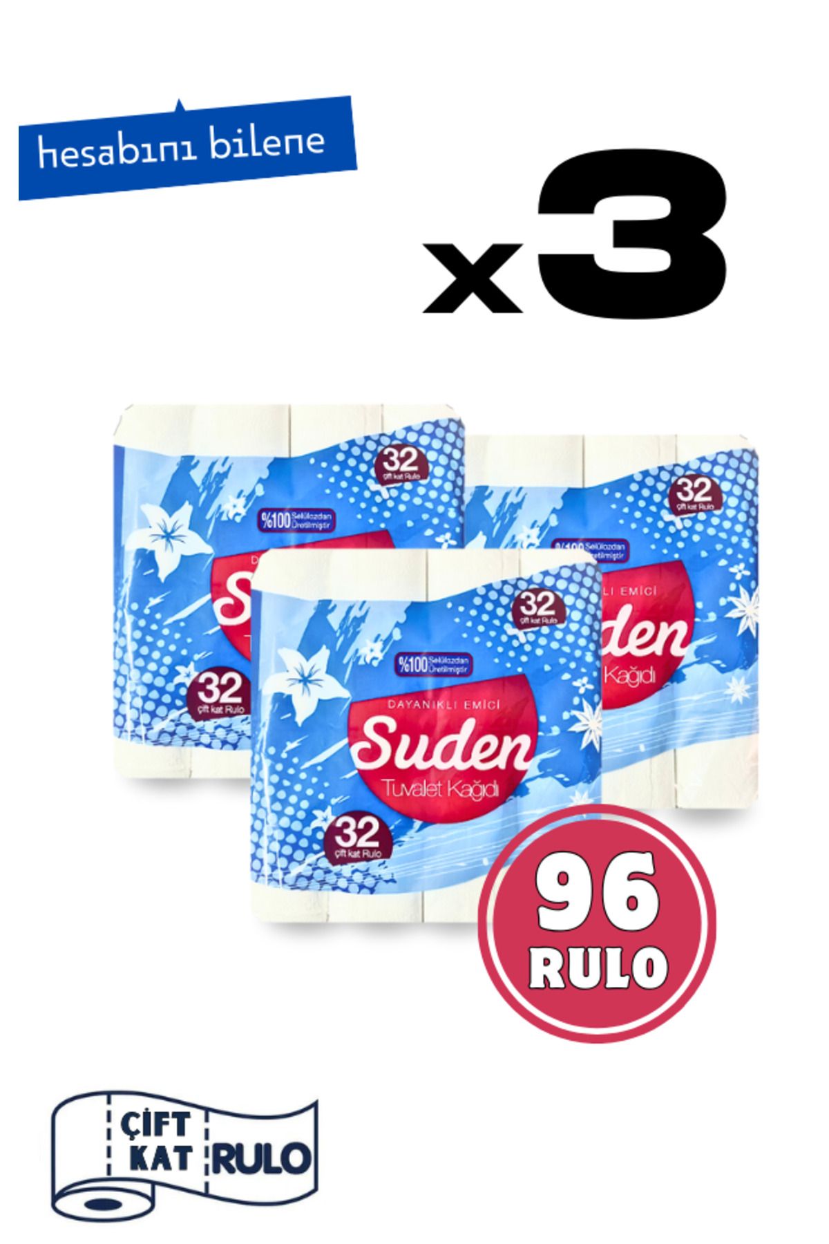 SUDEN Avantaj Paket Tuvalet Kağıdı 3 Paket = 96 Rulo