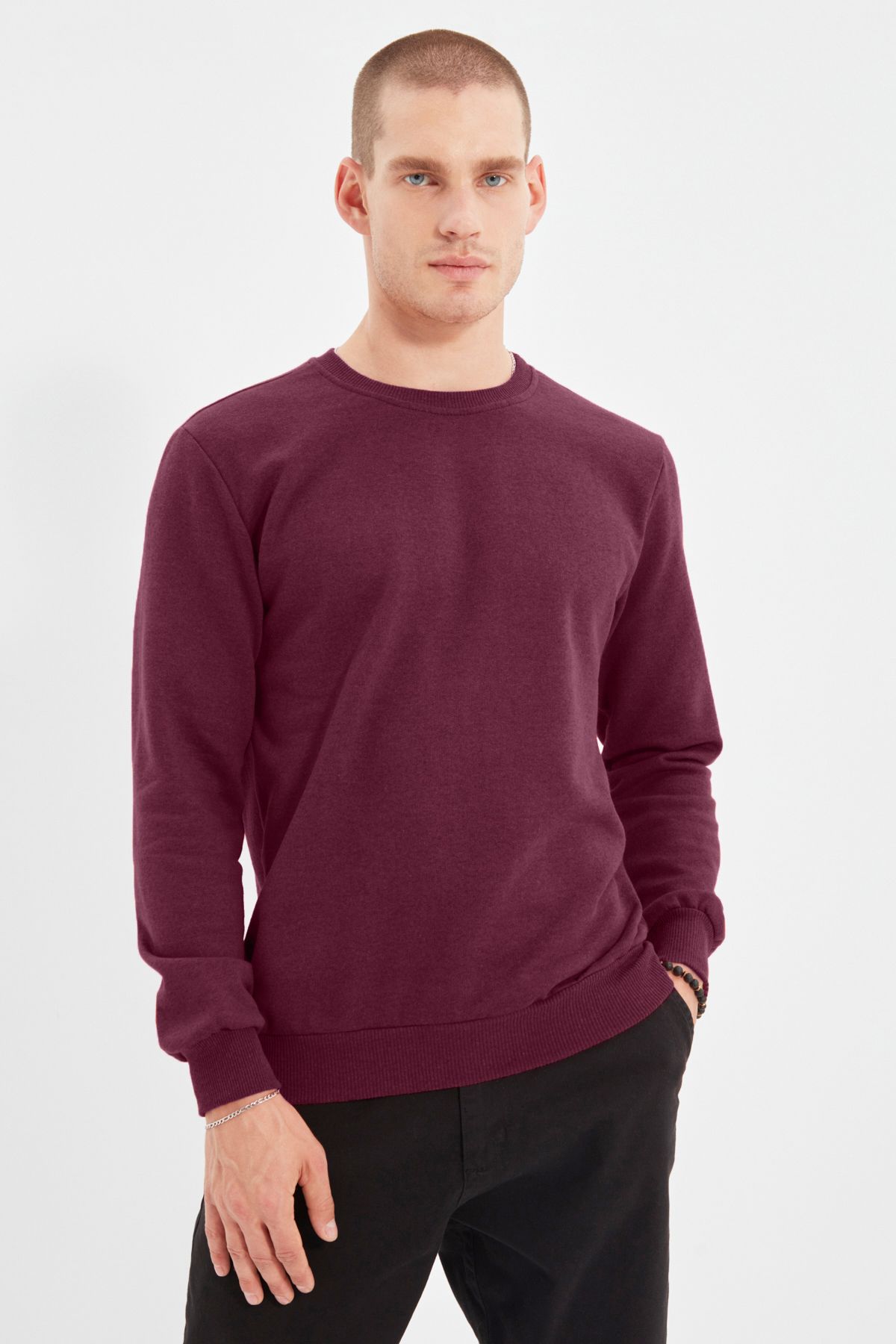TRENDYOL MAN Bordo  Regular/Normal Kesim Basic Sweatshirt TMNAW21SW1208