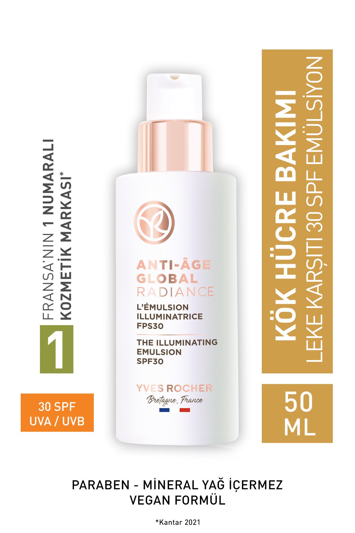 Yves Rocher Leke Ve Yaşlanma Karşıtı Bitkisel Kök Hücre Bakımı Anti-age Global Radiance- Vitamin E - 30 Spf Krem