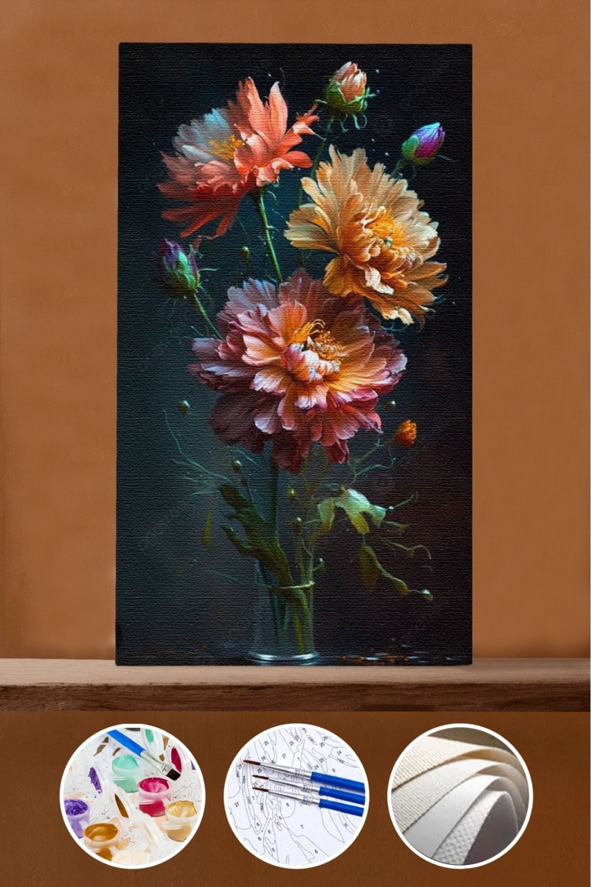 kendinyaphobi Sayılarla Boyama Seti Rulo Çerçevesiz Çiçek ve Yaprakları 70 x 90 cm