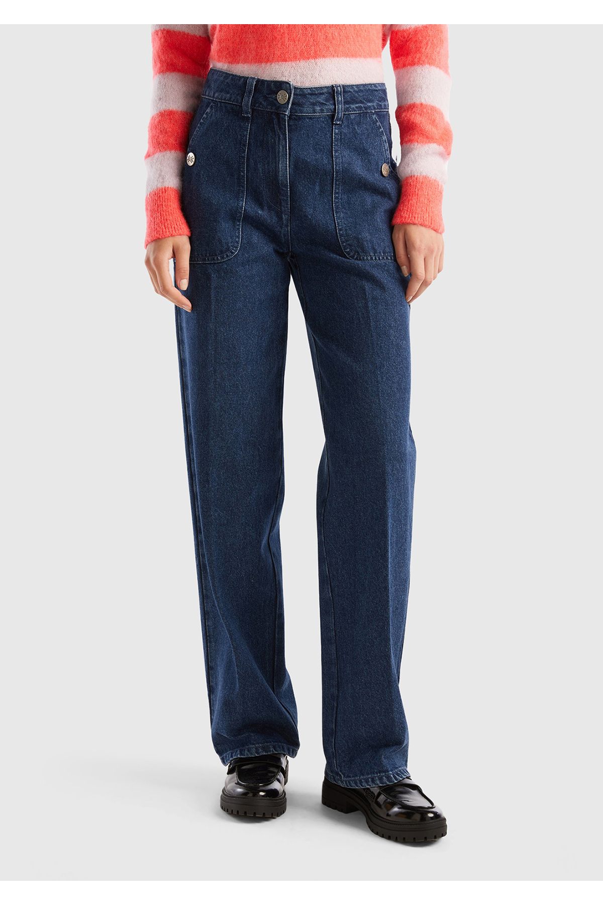 United Colors of Benetton Kadın Denim Büyük Cepli Straight Fit Denim Pantolon