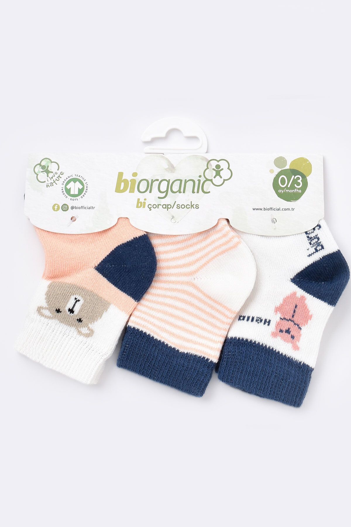 Biorganic Kız Bebek Organic Çorap 3lü Somon