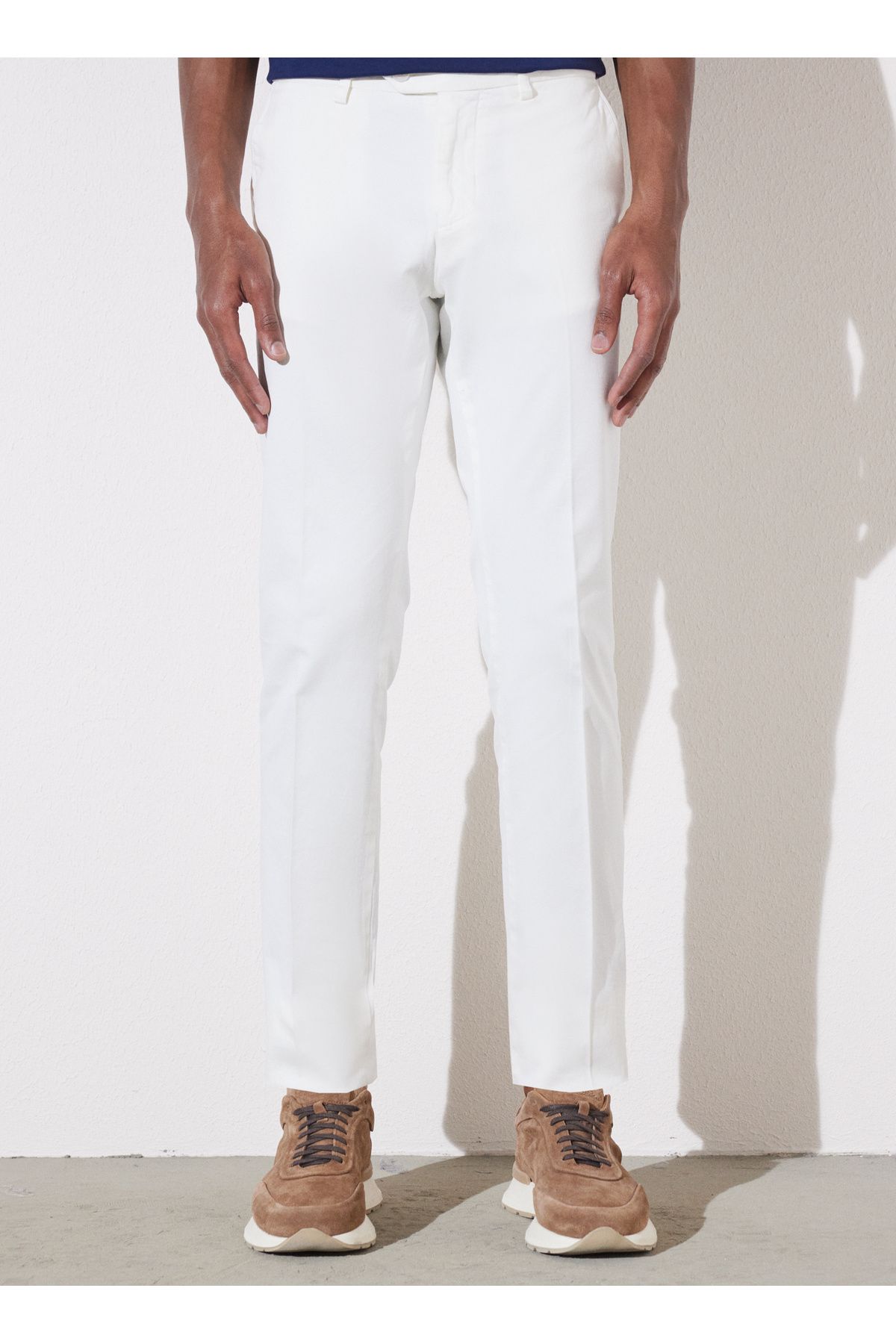 BROOKS BROTHERS Normal Bel Normal Paça Slim Fit Kırık Beyaz Erkek Pantolon BBSP23MPT002