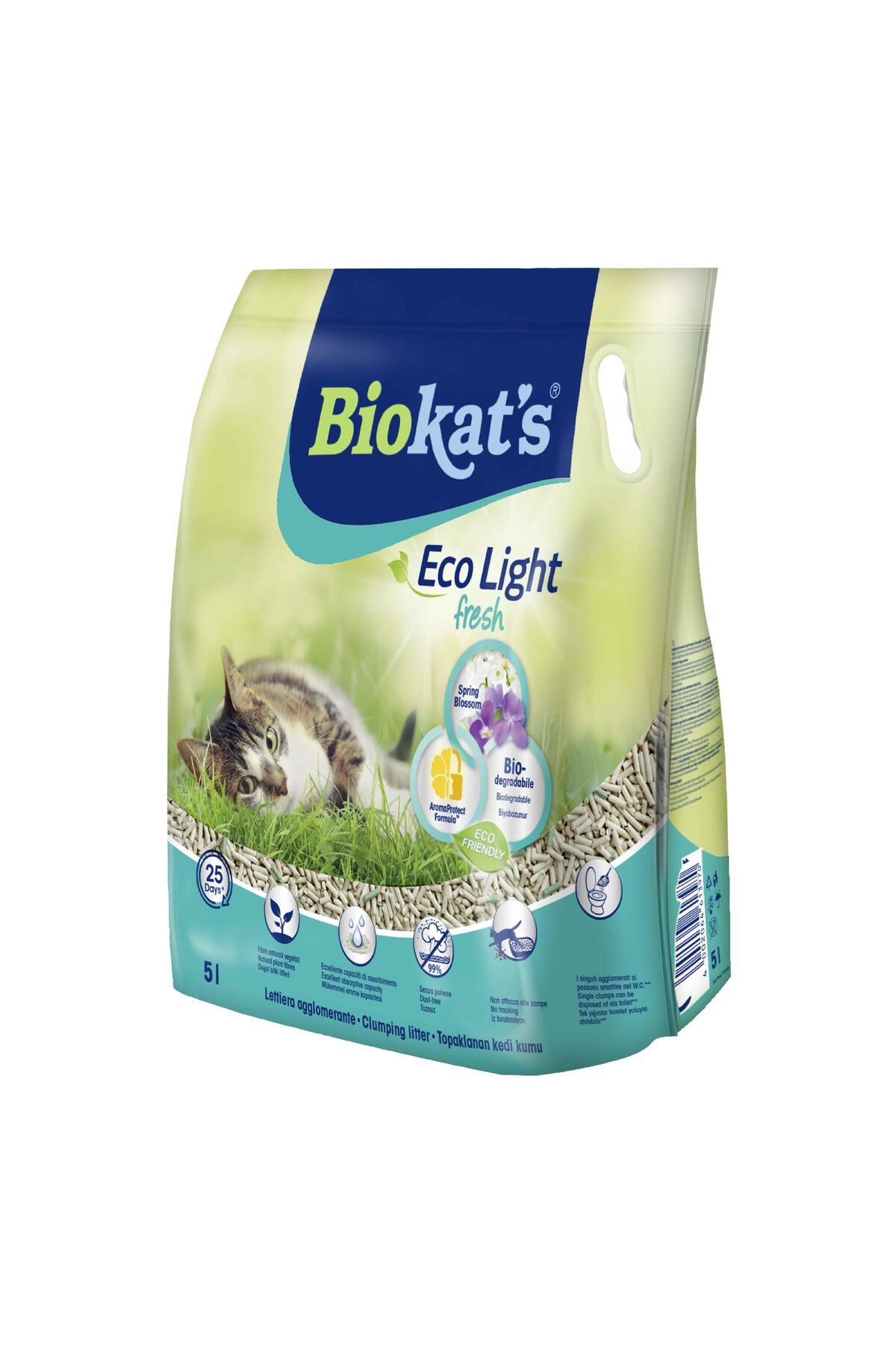 Biokat's Biokat's Eco Light Fresh Spring Blossom (BAHAR ÇİÇEĞİ KOKULU) Pelet Kedi Kumu 5 Lt
