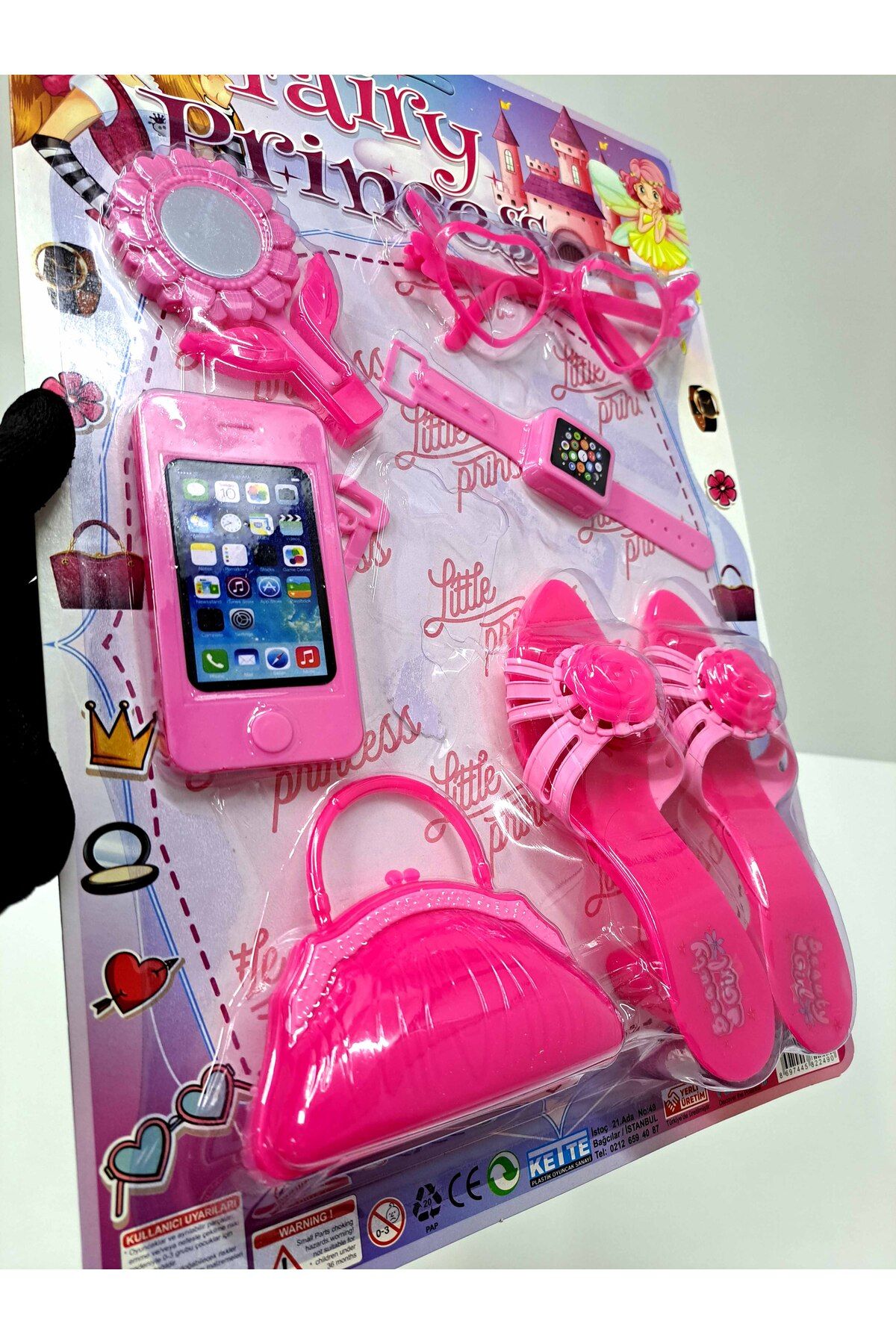 ALYTOYS Kız Çocuk Oyuncak Moda Seti Güzellik Seti 7 Parça Terlik 18x5cm Ayna Telefon Evcilik Set 44x31 Cm
