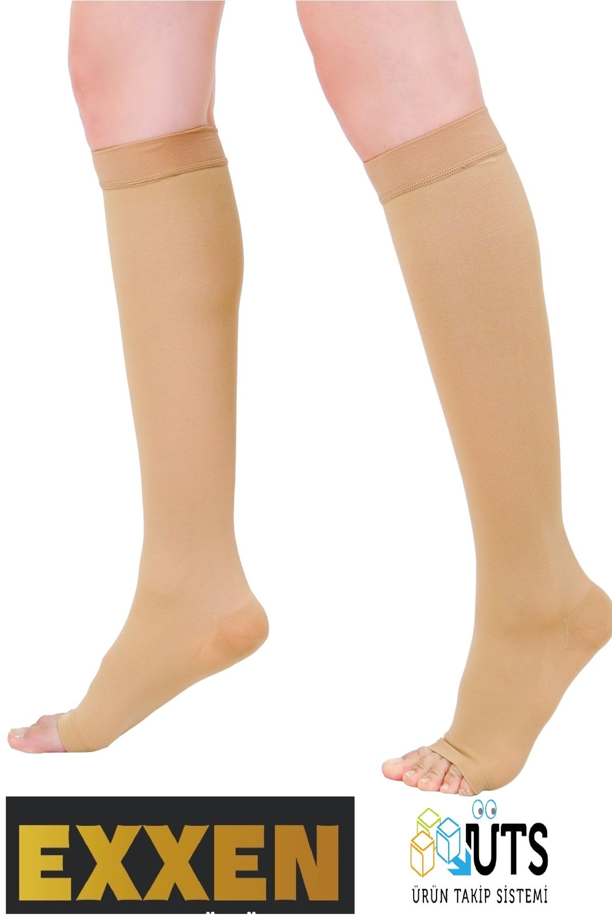 Exxen  Diz Altı Burnu Açık Ccl2 Orta Basınçlı Ten Rengi Çorabı (ÇİFT BACAK) Elit Seri