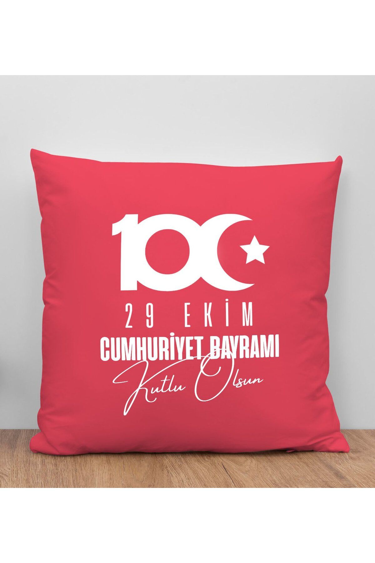 Bk Gift 100. Yıl Hatırası Premium Kumaş Kırmızı Kırlent Yastık-5, 29 Ekim Hediyesi, Cumhuriyet Bayra