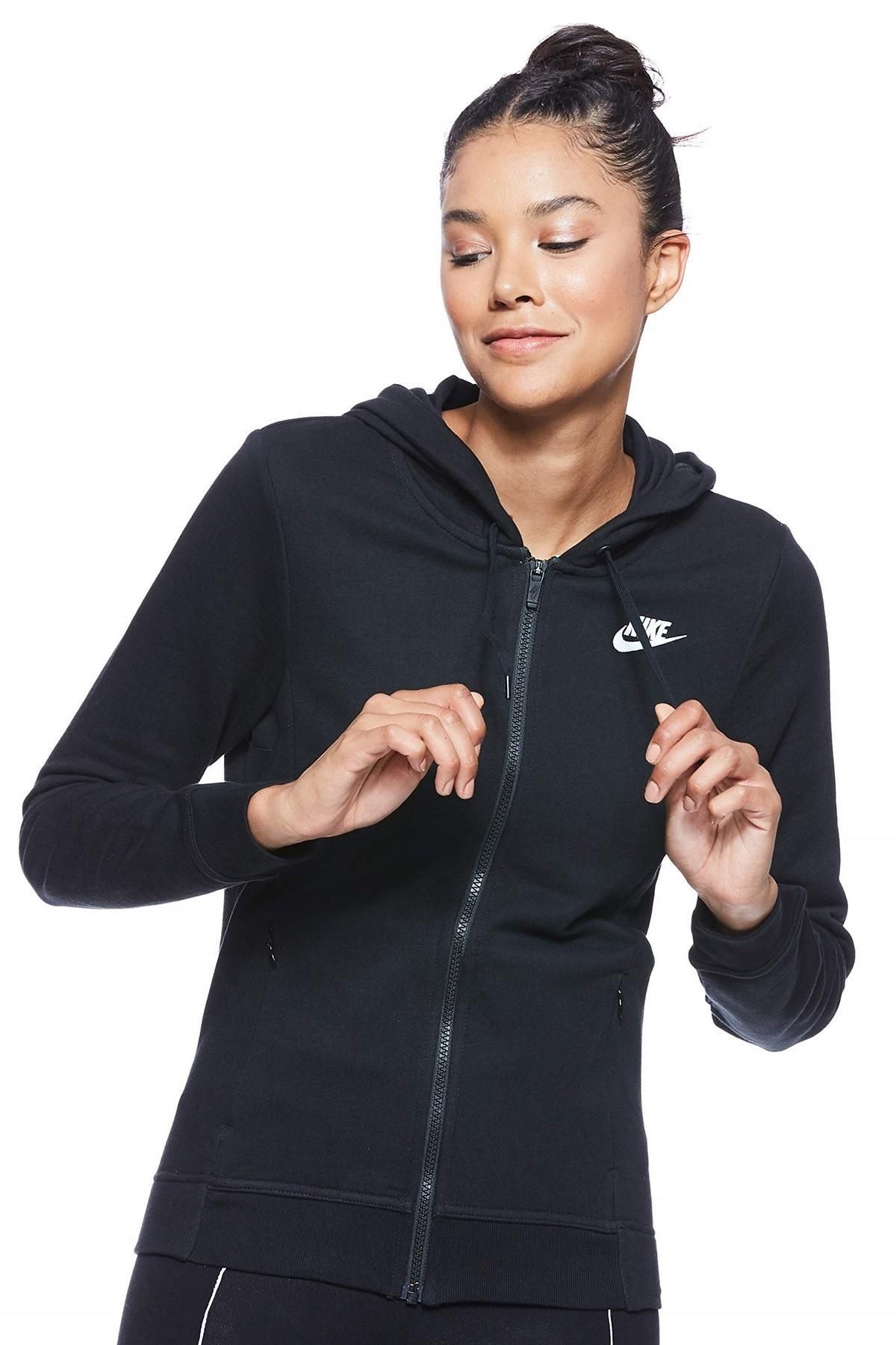 Nike Sportswear Full Zip Hoodie Kapüşonlu Fermuarlı Cepli ince Sweatshirt Siyah