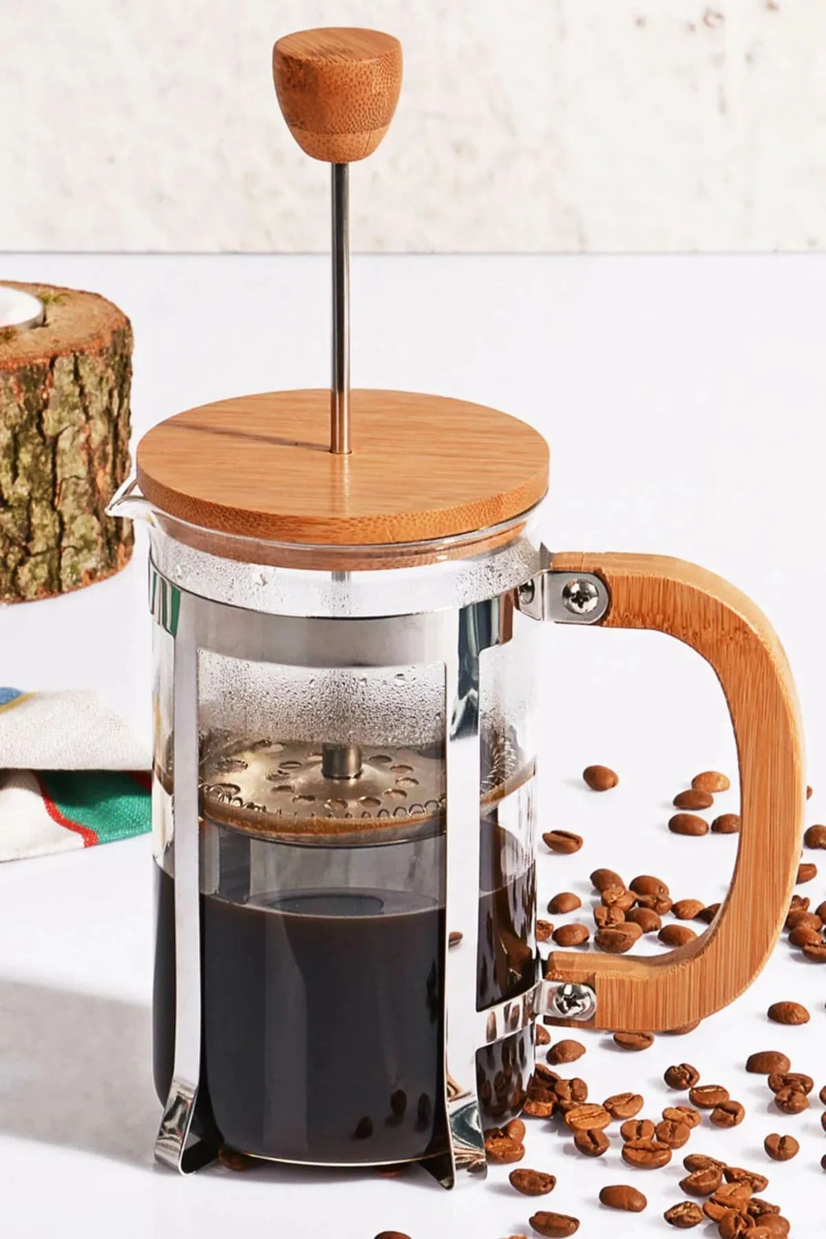 Çavdar Group Bambu Kapaklı 350 ml Borasilikat French Press Filtre Kahve Bitki Çayı Demleme
