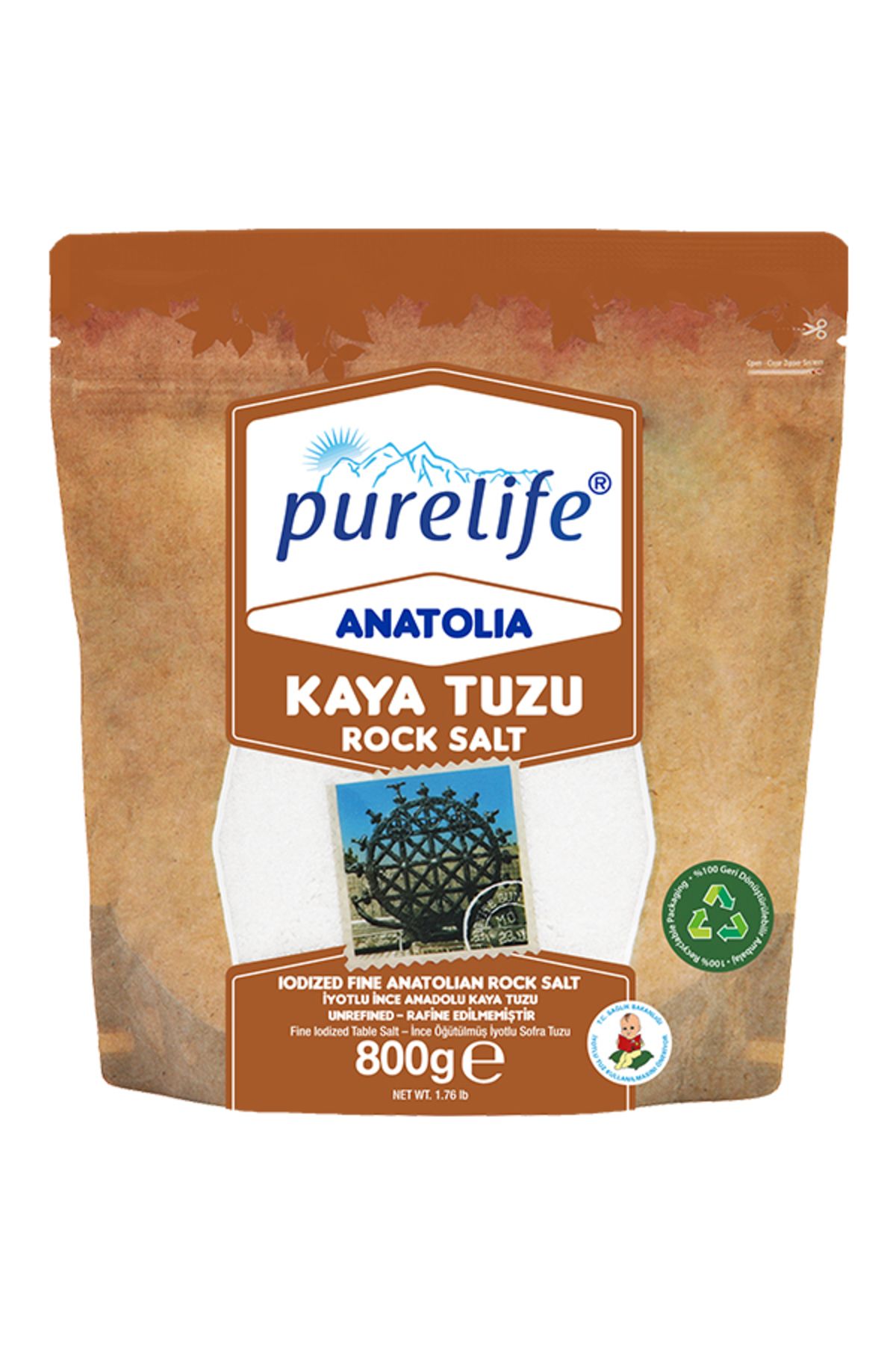 PureLife Kaya Tuzu Iyotlu Ince Doğal Tuz 800gr (RAFİNE EDİLMEMİŞ İYOTLU ÇANKIRI TUZU) Geri Dönüştürülebilir