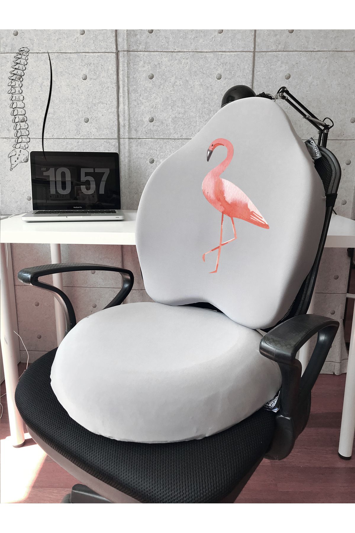 Officeküp Visco Gamer Oyuncu Bel Yastığı ve Yuvarlak Oturma Minderi 2'li Set Gri Flamingo Somon